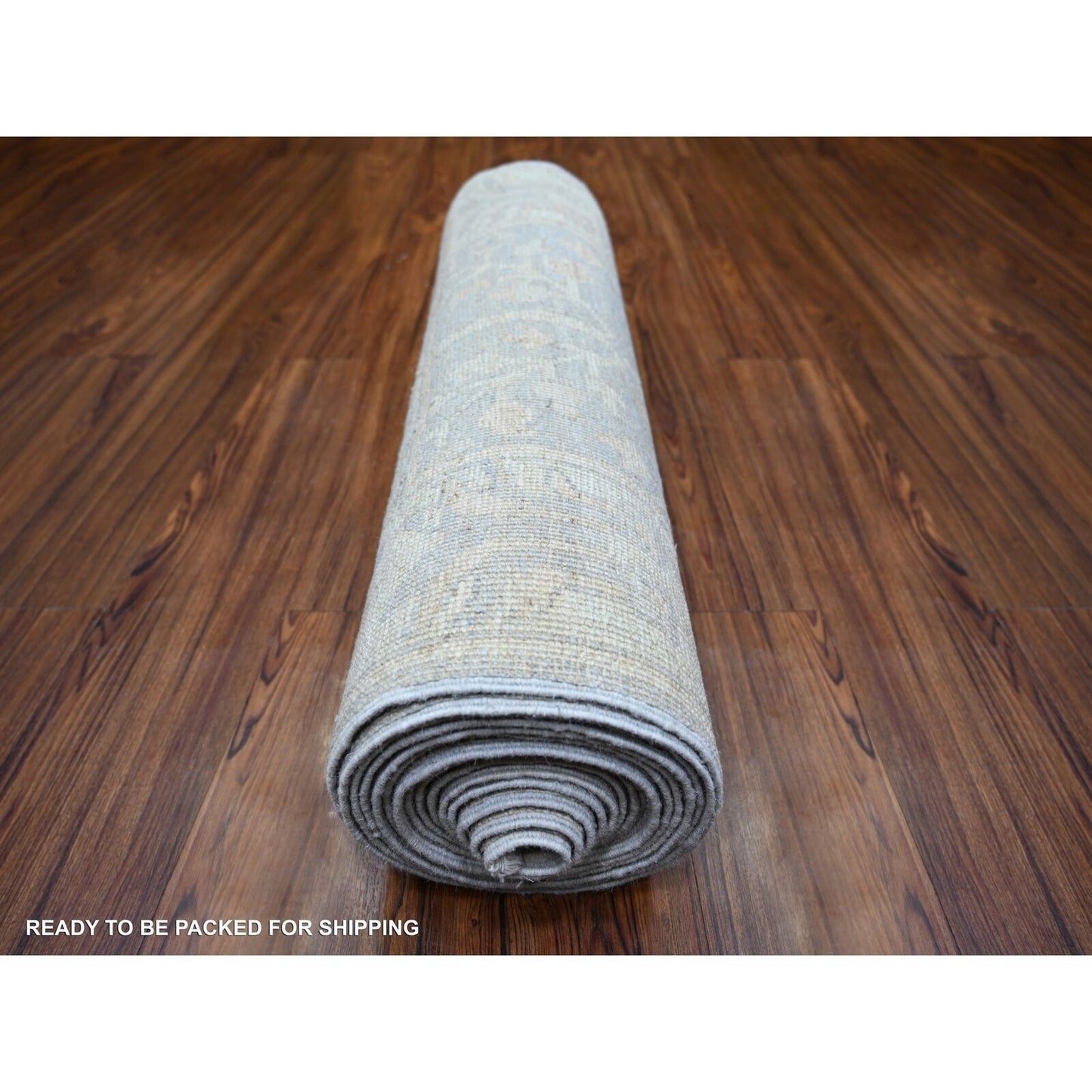 2'8"X19'2" Gray Wool Hand Knotted Afghan Angora Oushak Xl Runner Rug