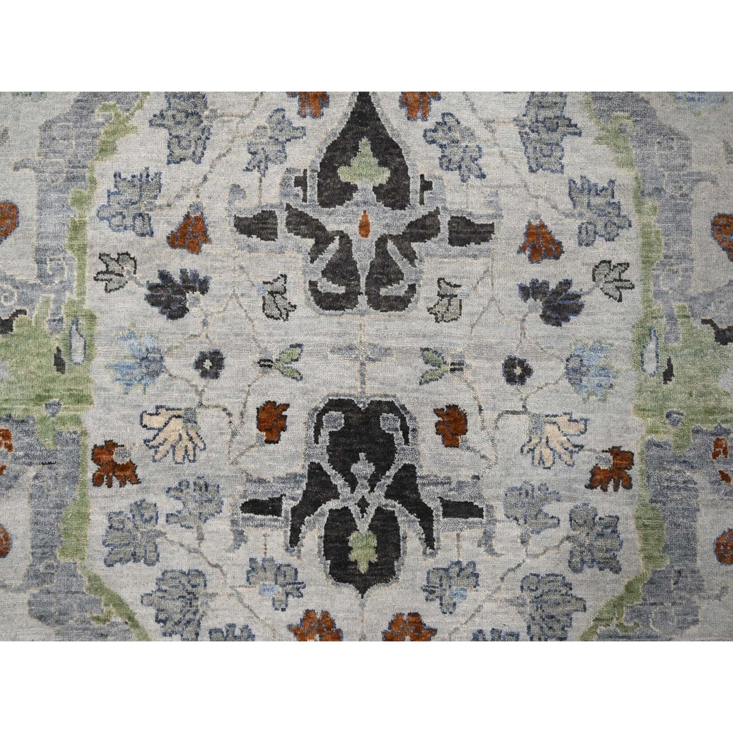 10'X10' Whirlwind Gray Wool Hand Knotted Floral Motifs Oushak Round Rug