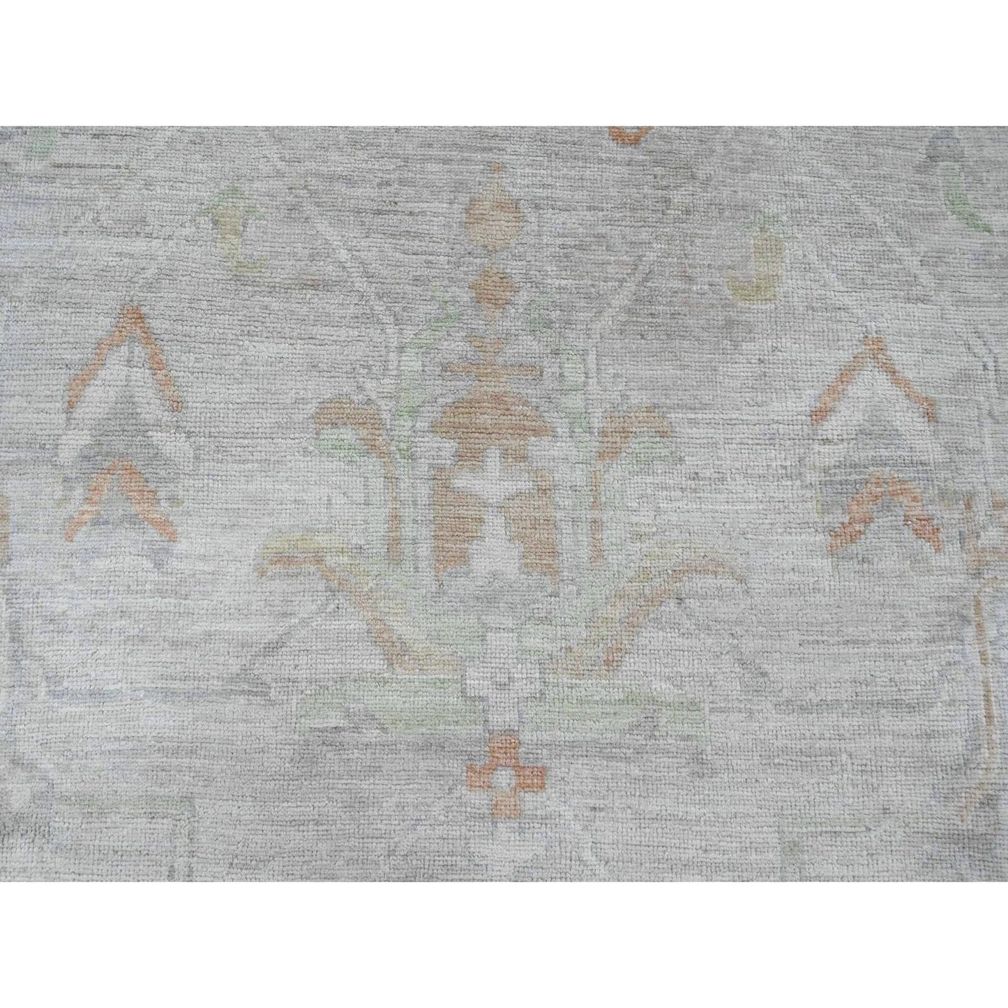 9'7"X13'6" White Afghan Angora Oushak Vines Design Wool Hand Knotted Rug