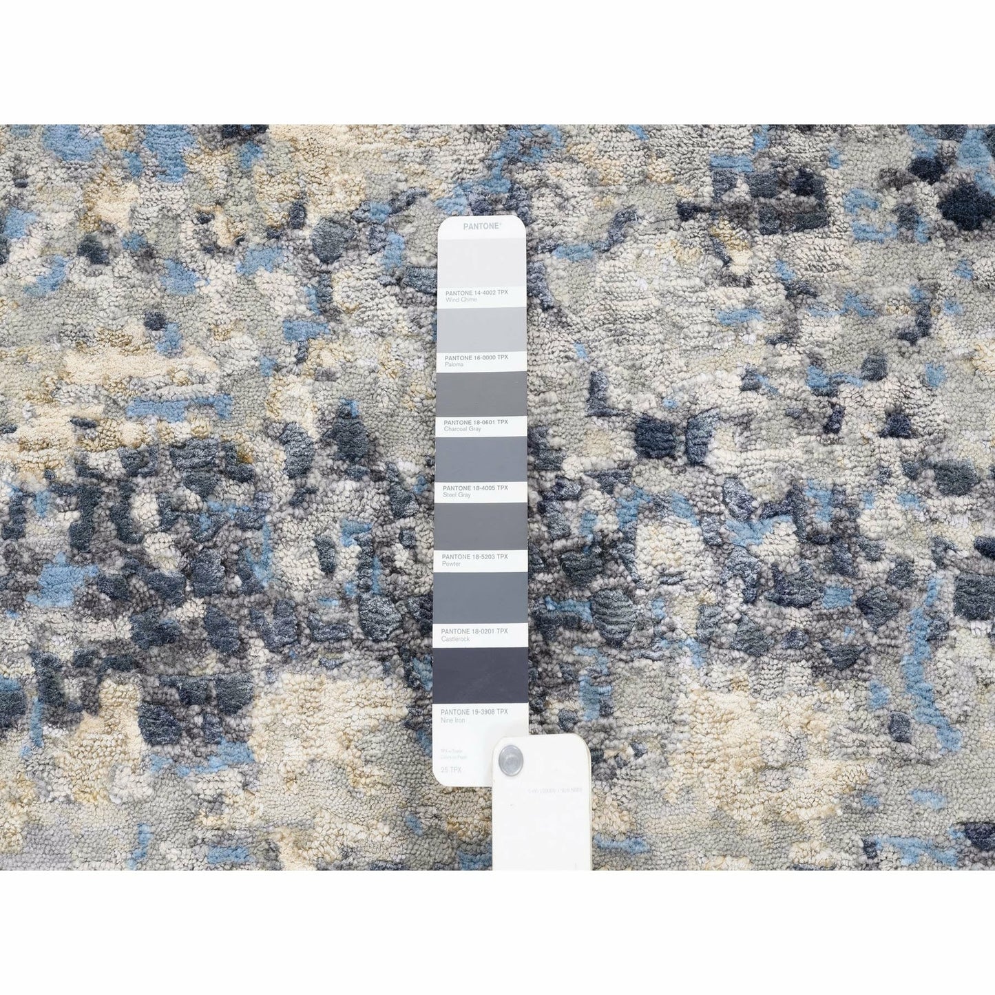 10'X10' Wool-Silk Blue Abstract Mosaic Design Hand Knotted Rug Square