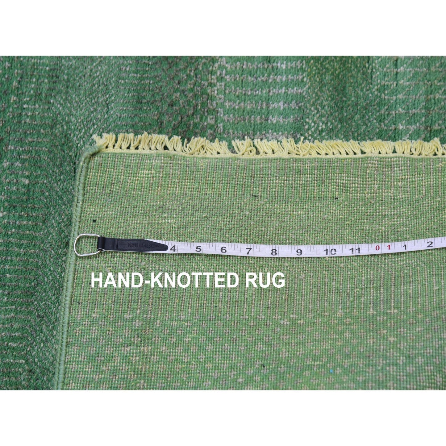 2'9"X10' Blue Dyed Wool And Silk Hand Knotted Grass Design Runner Rug