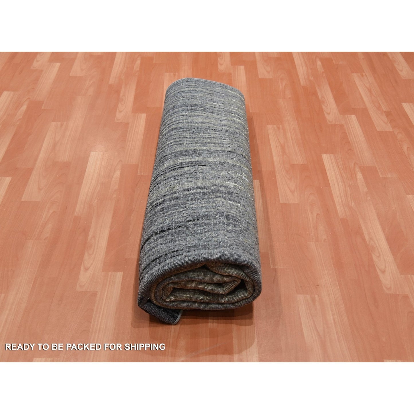 8'X8'4" Gray And Black Hand Knotted Modern Ombre Design Wool Square Rug