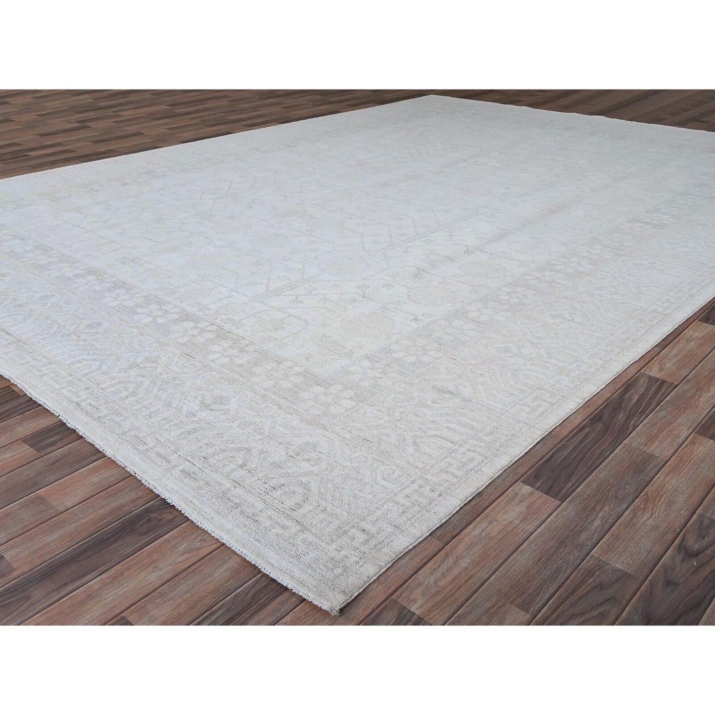 10'X13'10" Jazz White Hand Knotted Khotan Pomegranate Wool Oriental Rug