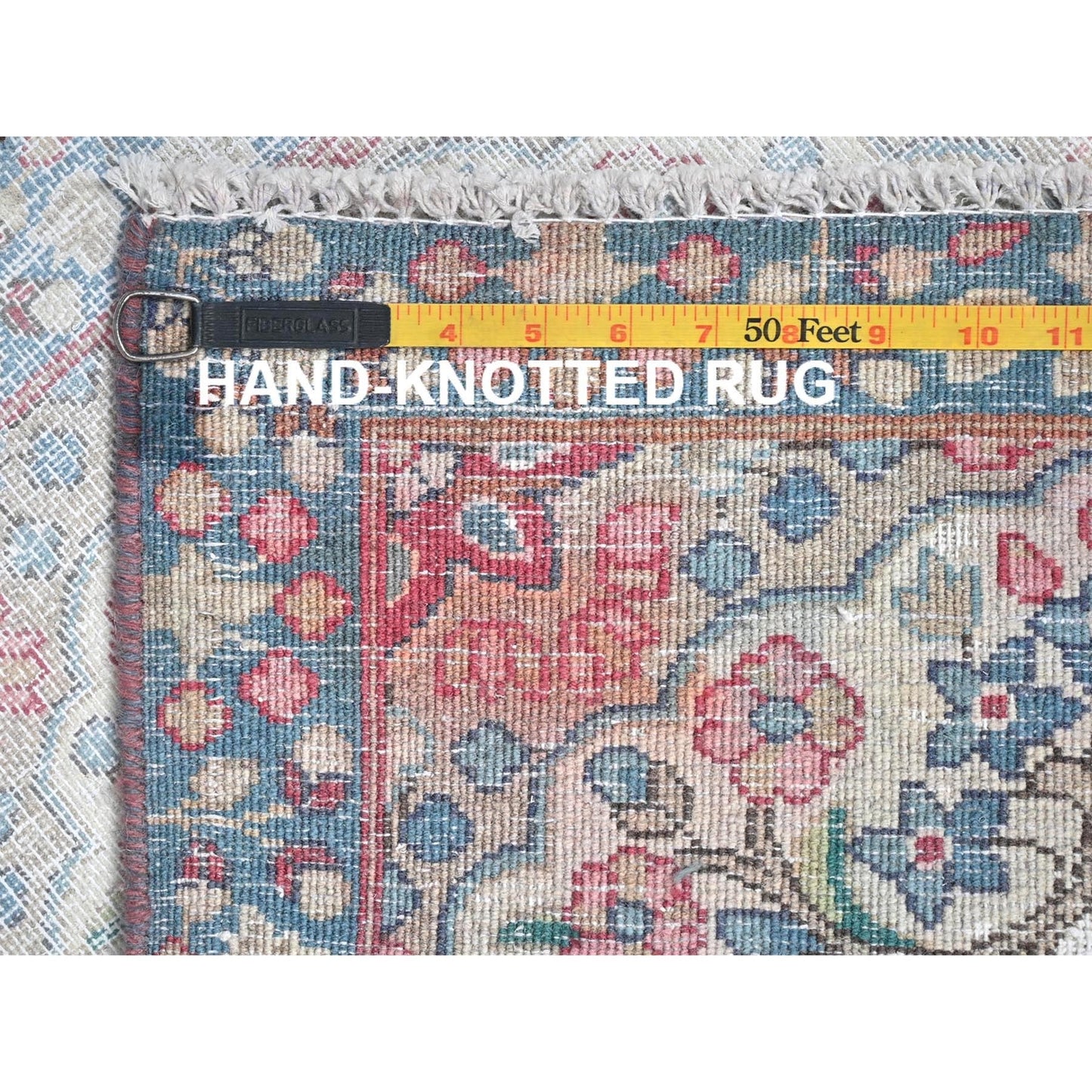 2'X2'7" Ivory Vintage Farsian Karman Worn Wool Hand Knotted Mat Rug