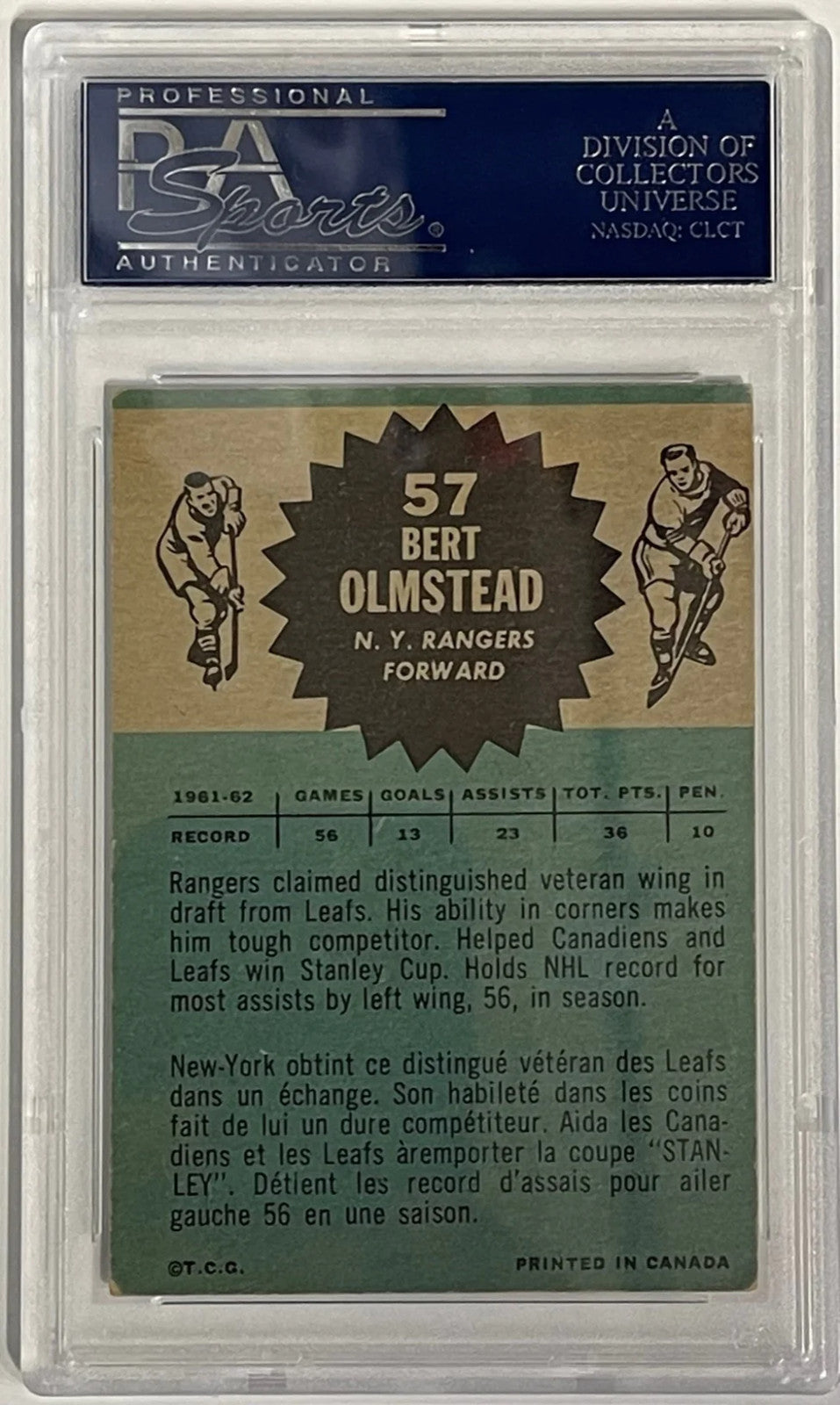 Bert Olmstead Autographed 1962-63 Topps Card #57 (Psa)