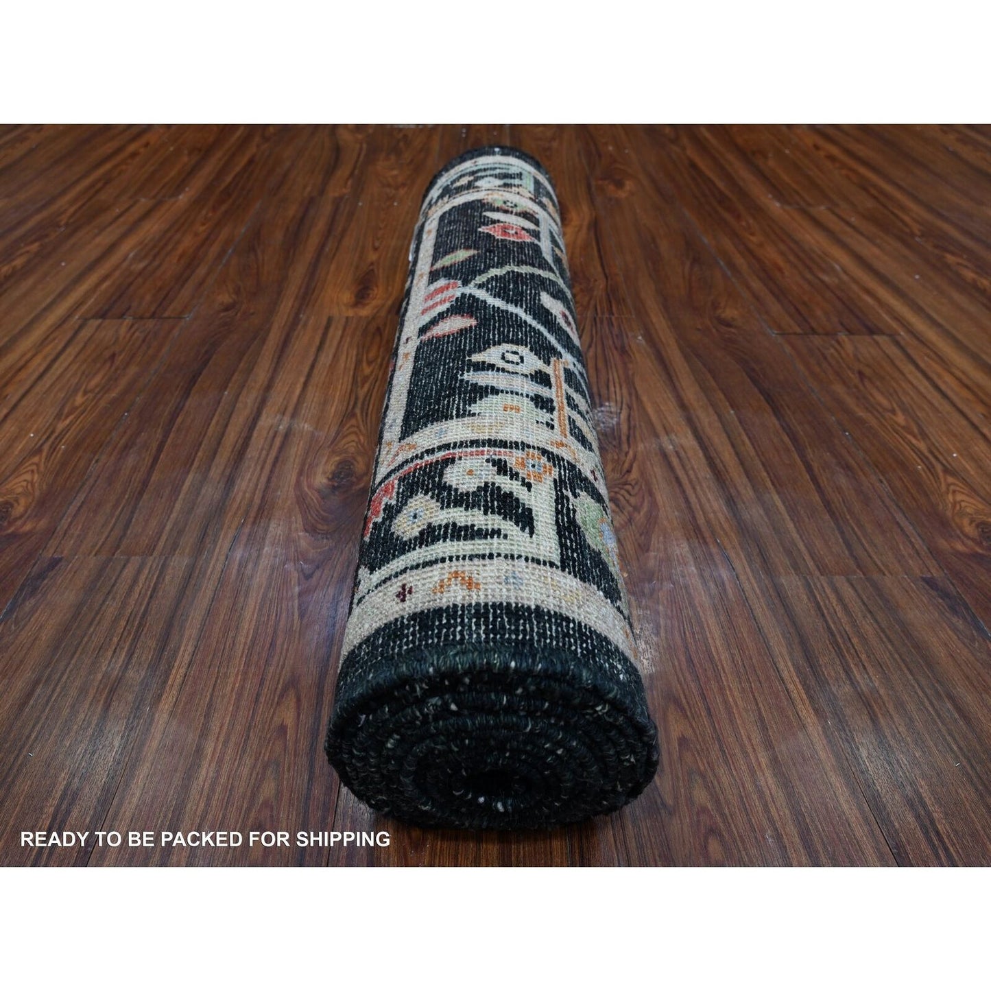 2'8"X12'5" Asphalt Black Afghan Angora Oushak Runner Oriental Rug