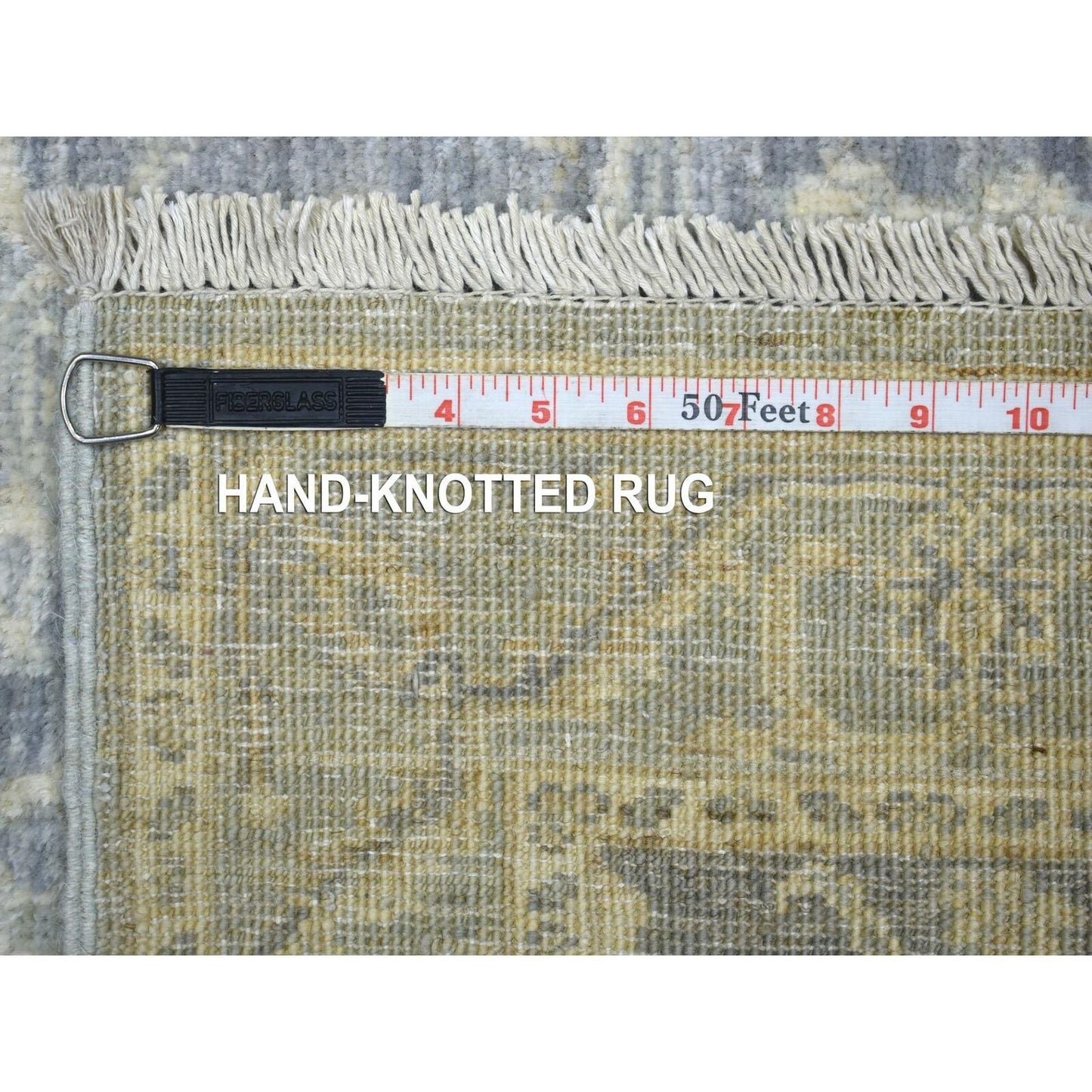 2'9"X11'5" Gray Extra Soft Wool Hand Knotted Fine Peshawar Runner Rug