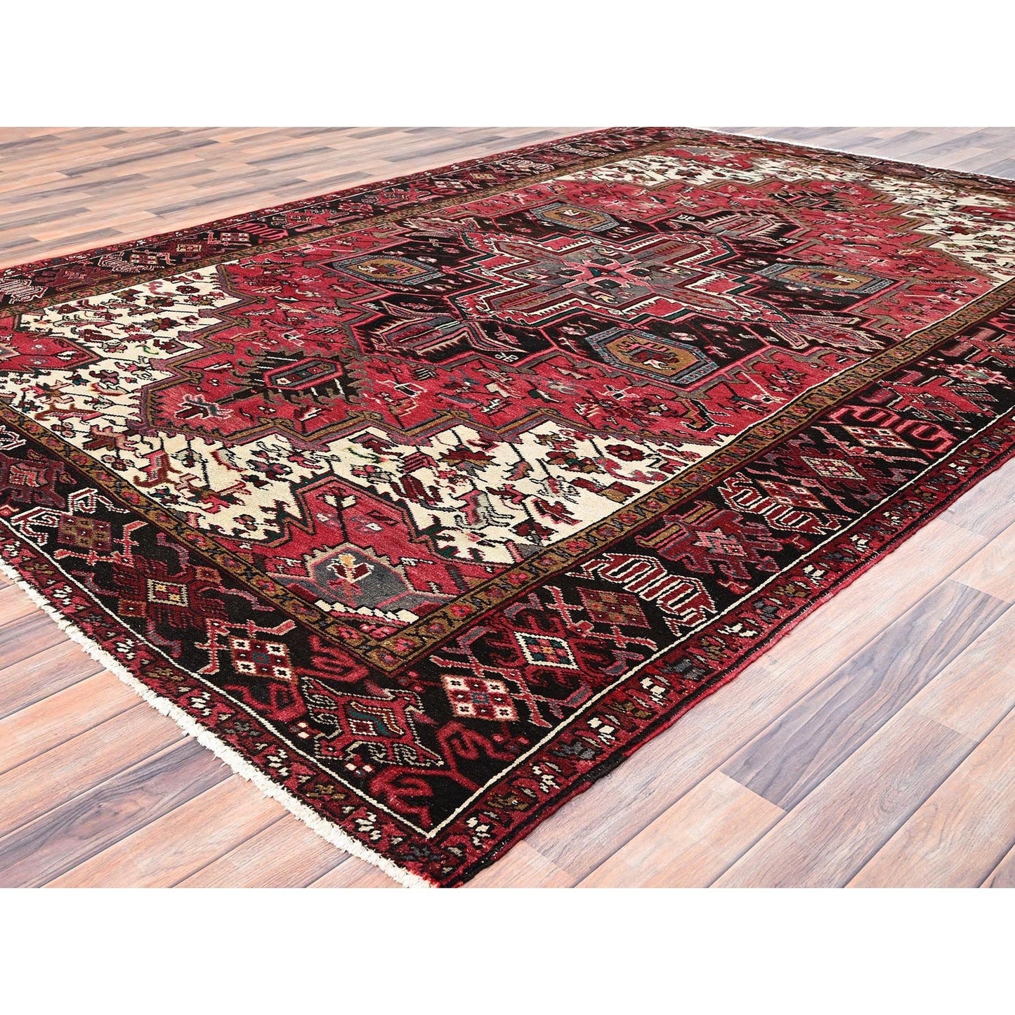 7'10"X11'5" Red Pure Wool Hand Knotted Antique Zoroastrian Heris Rug