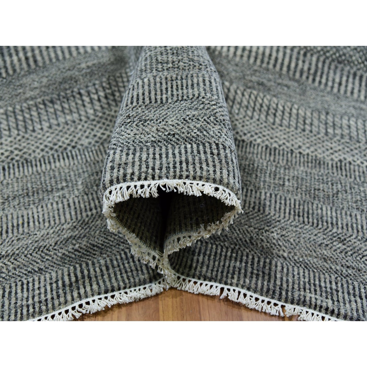 8'X10' Power Gray Hand Knotted Modern Grass Design Organic Wool Rug