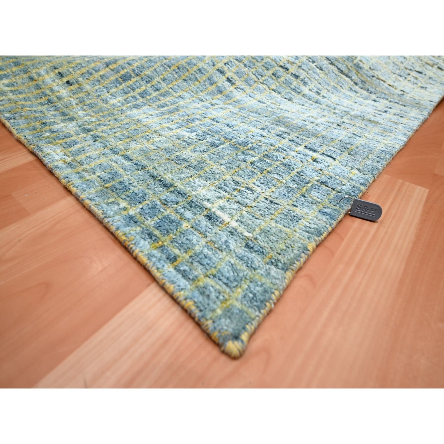 9'X12'2" Yellow Mid Century Inspired Wool & Pure Silk Hand Knotted Rug