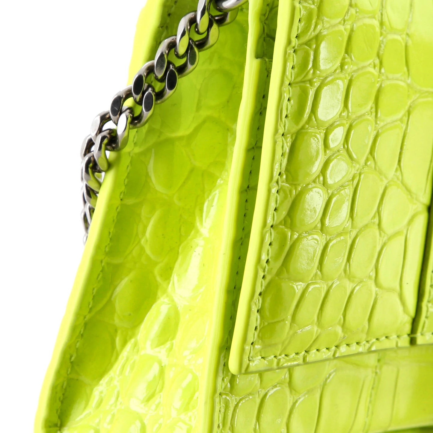 Balenciaga Hourglass Chain Wallet Crocodile Embossed Leather