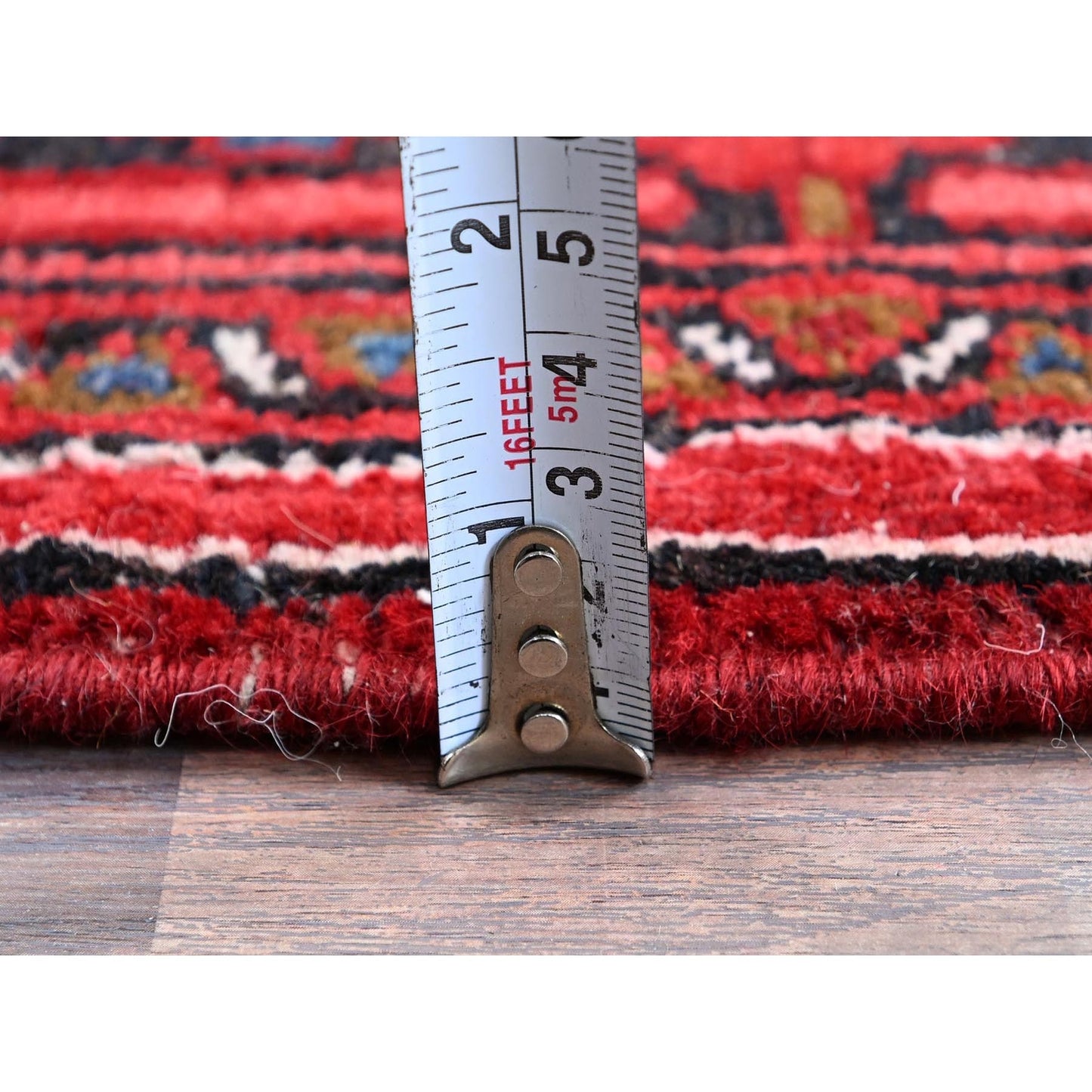 3'6"X11'5" Red Vintage Zoroastrian Heris Pure Wool Hand Knotted Runner Rug