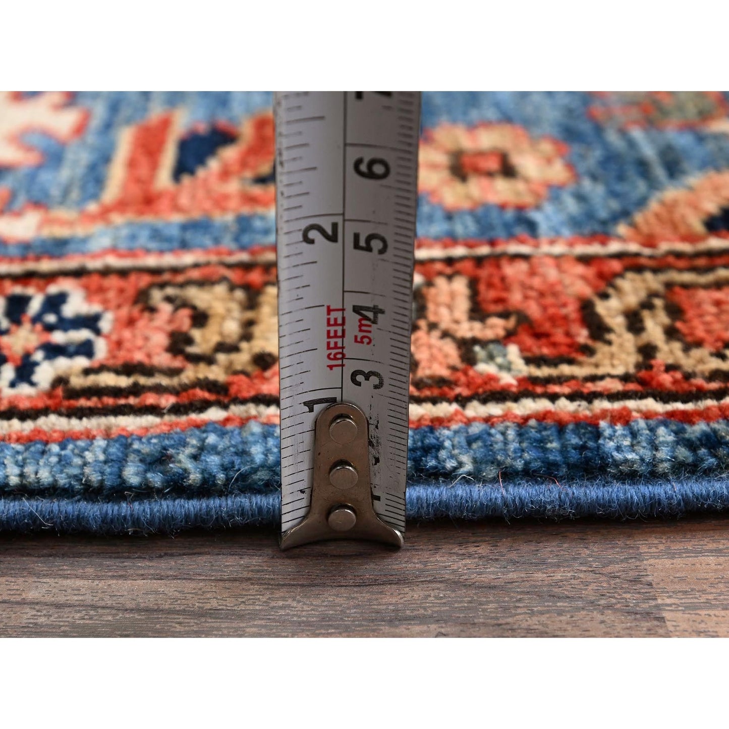 2'10"X9'7" Blue Heris All Over Design Soft Wool Hand Knotted Runner Rug