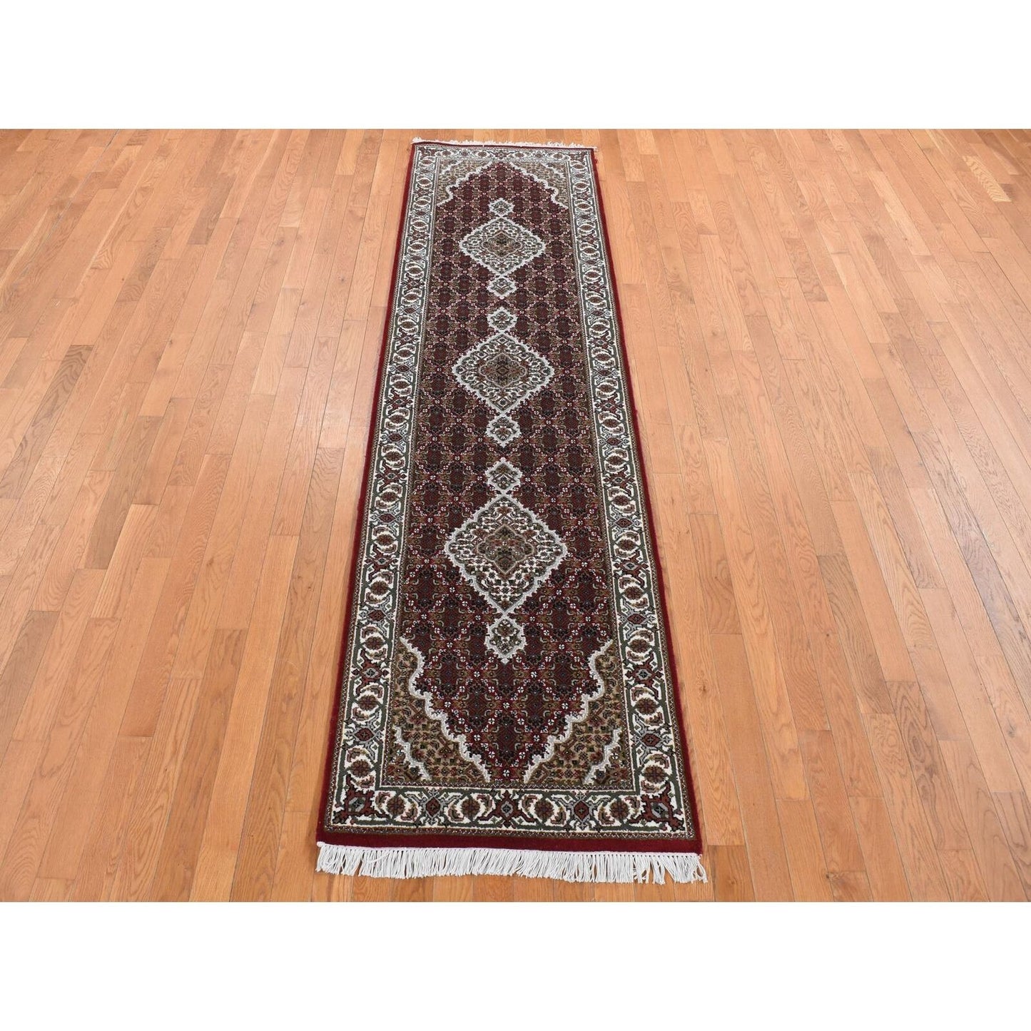 2'8"X10'5" Sangria Red Tebraz Mahi Pure Wool Hand Knotted Runner Rug