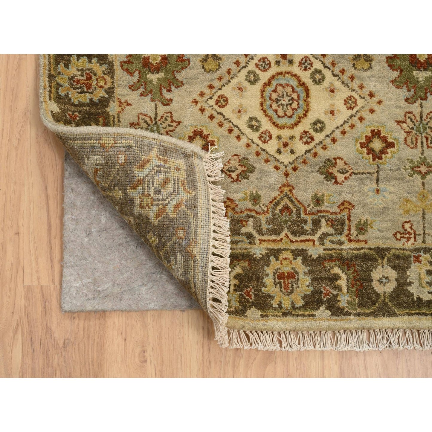 2'6"X21'10" Light Gray Medallions Hand Knotted Karjihooz Wool Runner Rug
