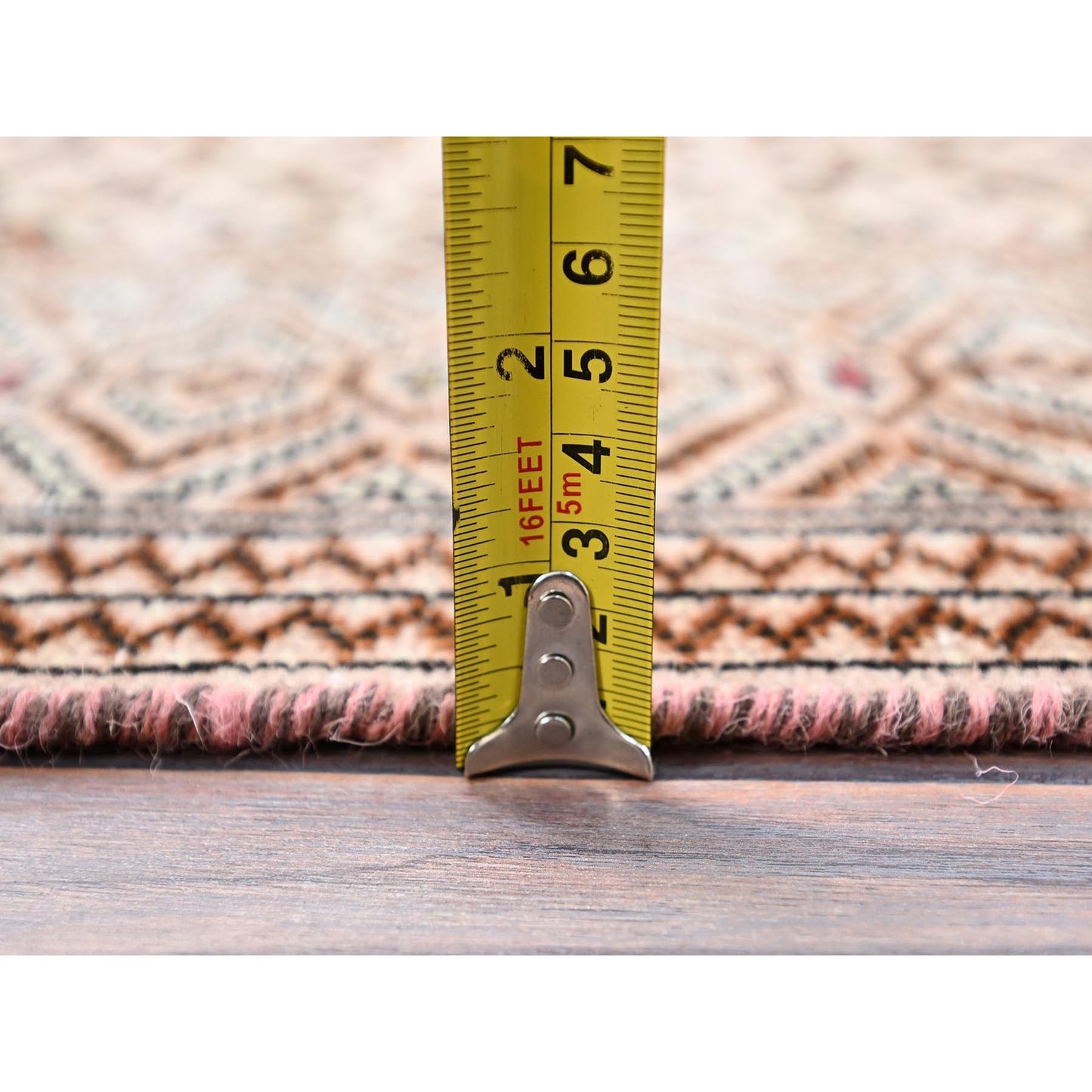4'4"X6'1" Pink Vintage Tourkaman Worn Wool Hand Knotted Oriental Rug