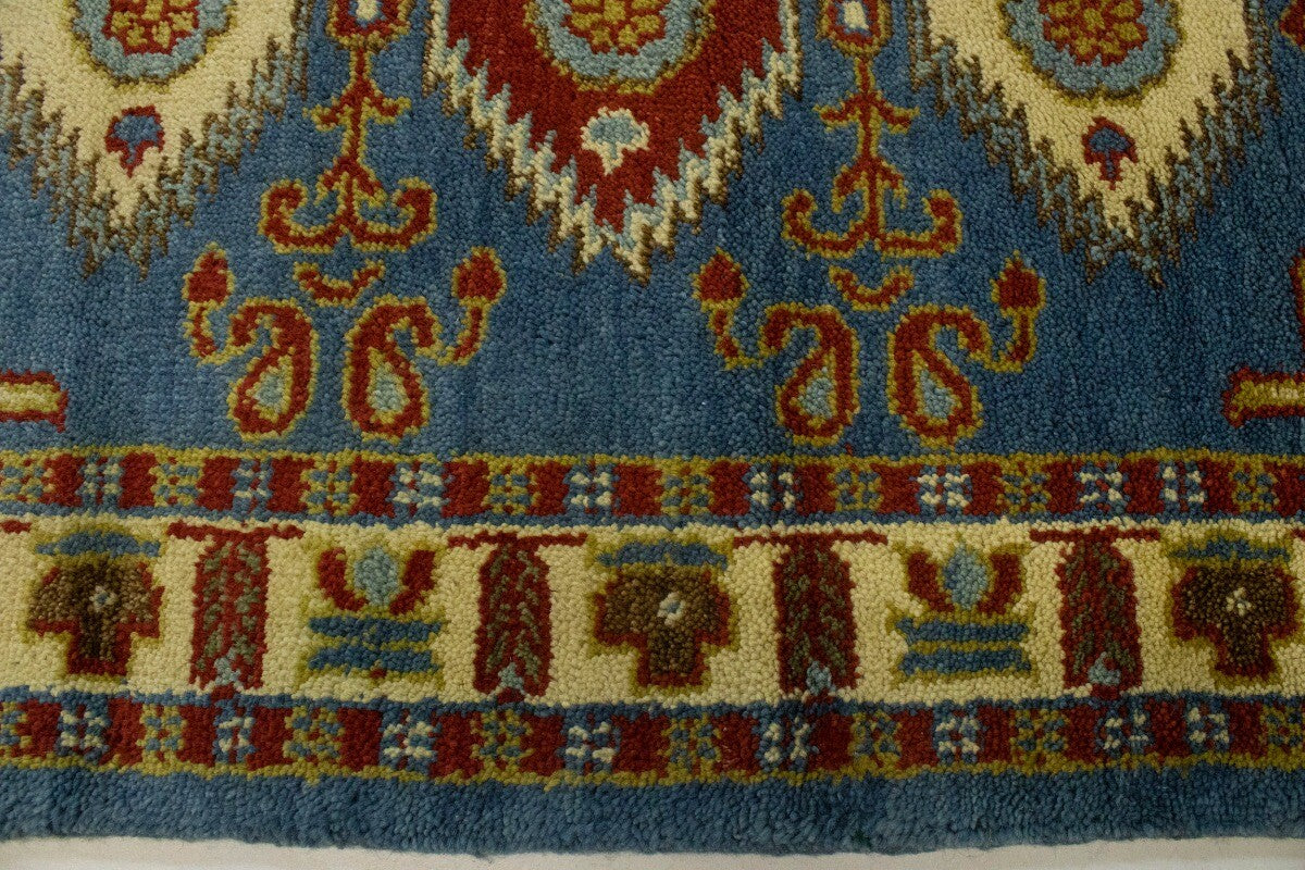 Kazak Oriental Rug Blue Geometric Tribal Style