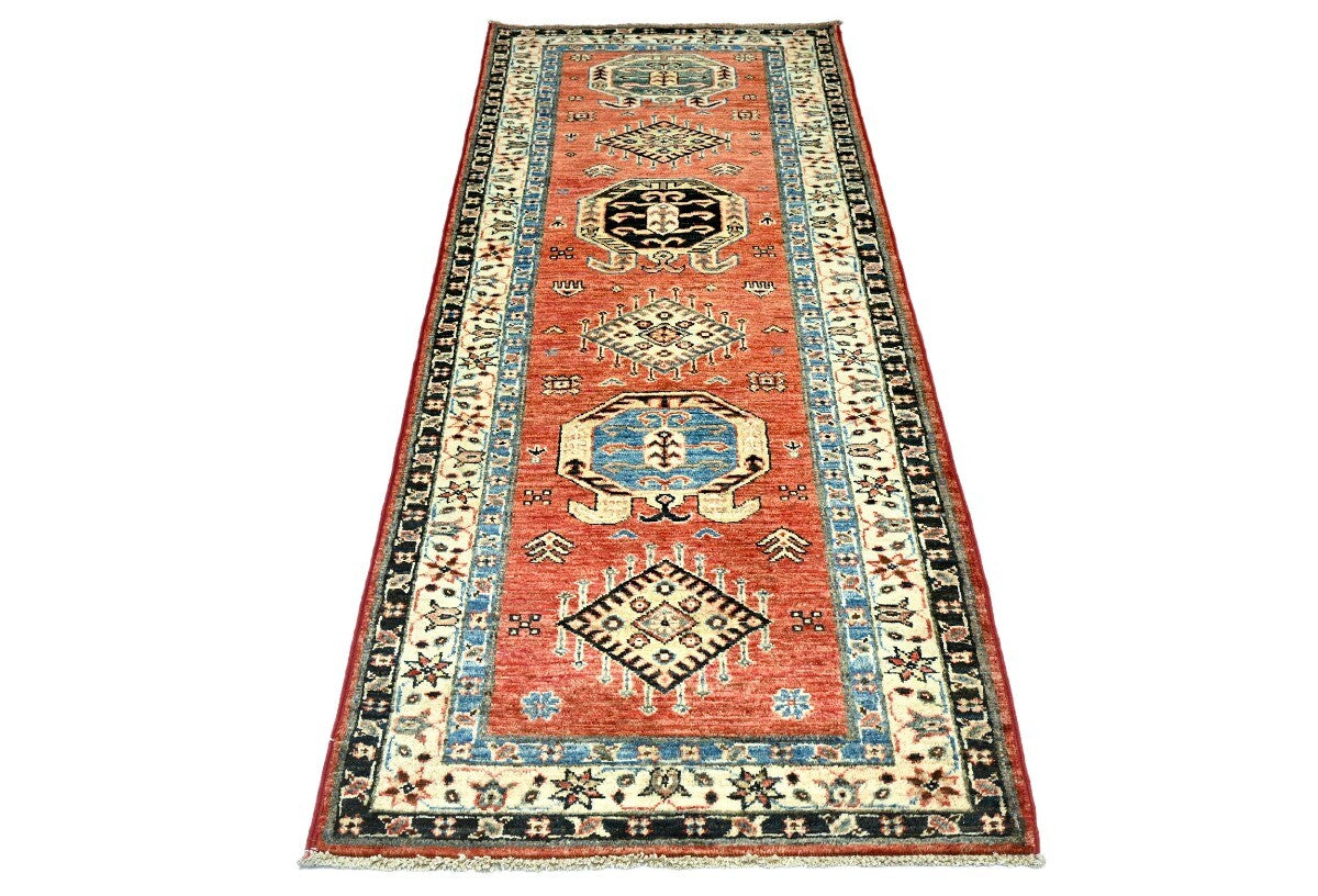 Handmade Kazak Runner Rug Rusty Red Tribal
