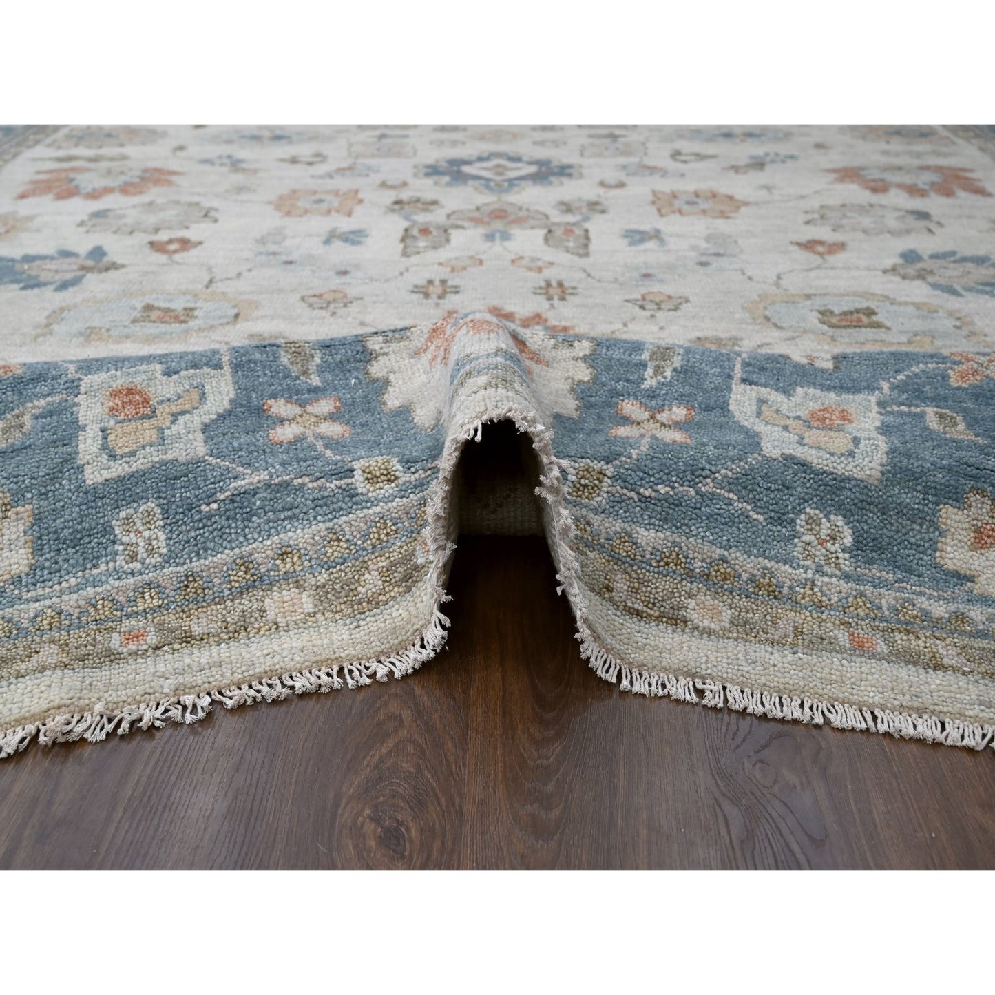 12'X17'9" Light Gray Pure Wool Hand Knotted Oushak Design Oversized Rug
