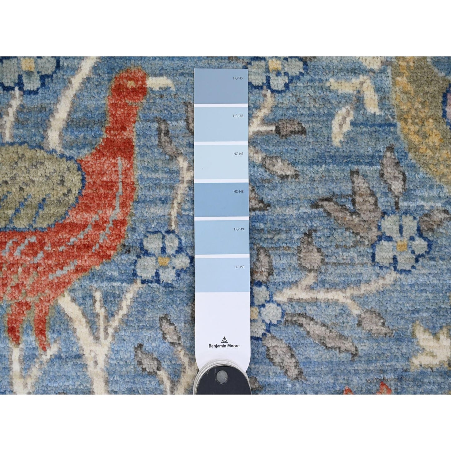 8'X10'1" Yonder Blue Afghan Peshawar Birds Design Hand Knotted Wool Rug