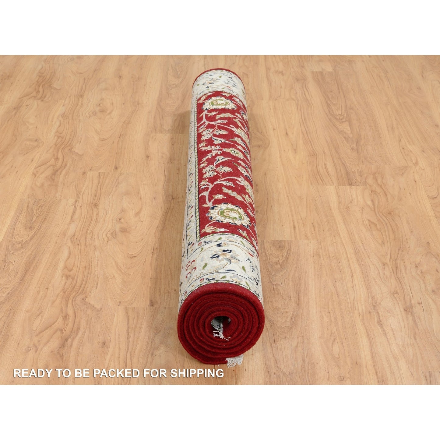 6'X8'10" Cherry Red Nain Flower Design 250 Kpsi Wool Hand Knotted Rug