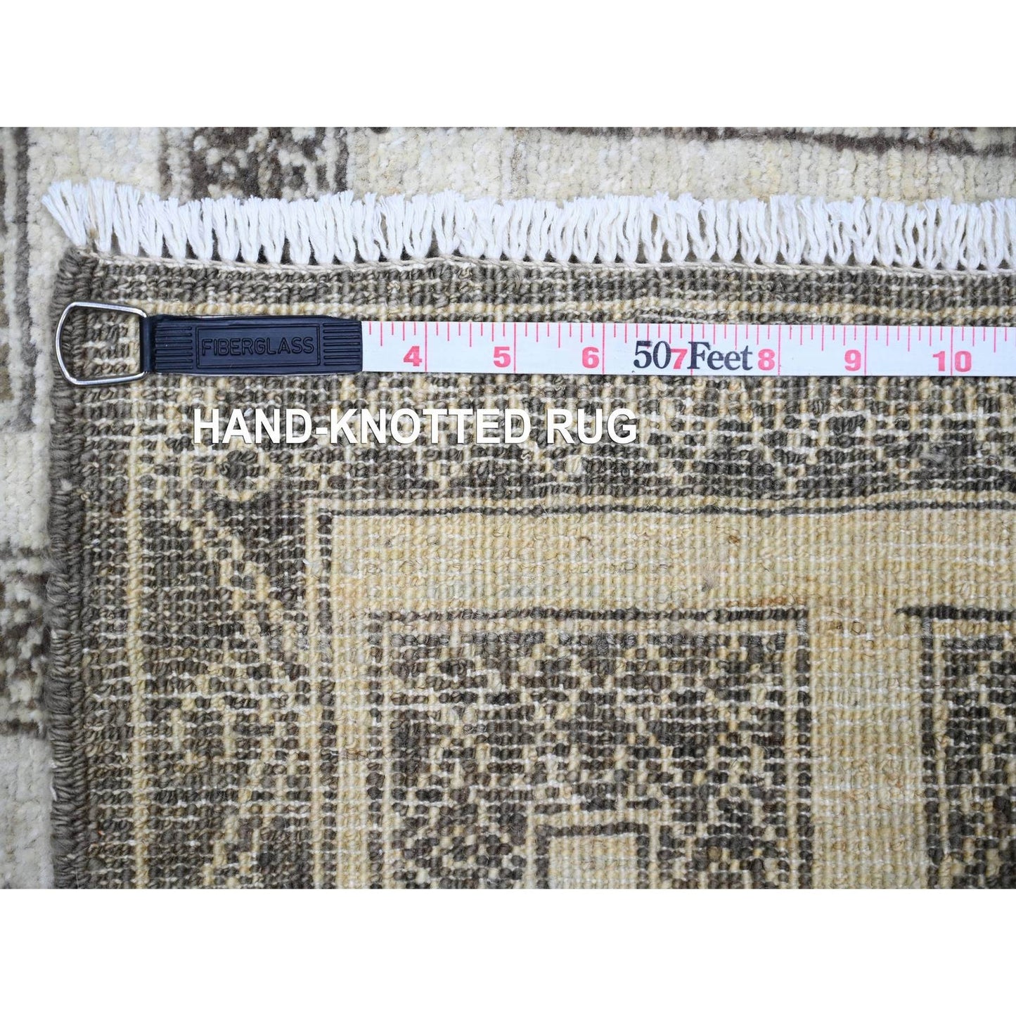 2'7"X11'7" Taupe Brown Hand Knotted Wool Fine Peshawar Runner Rug