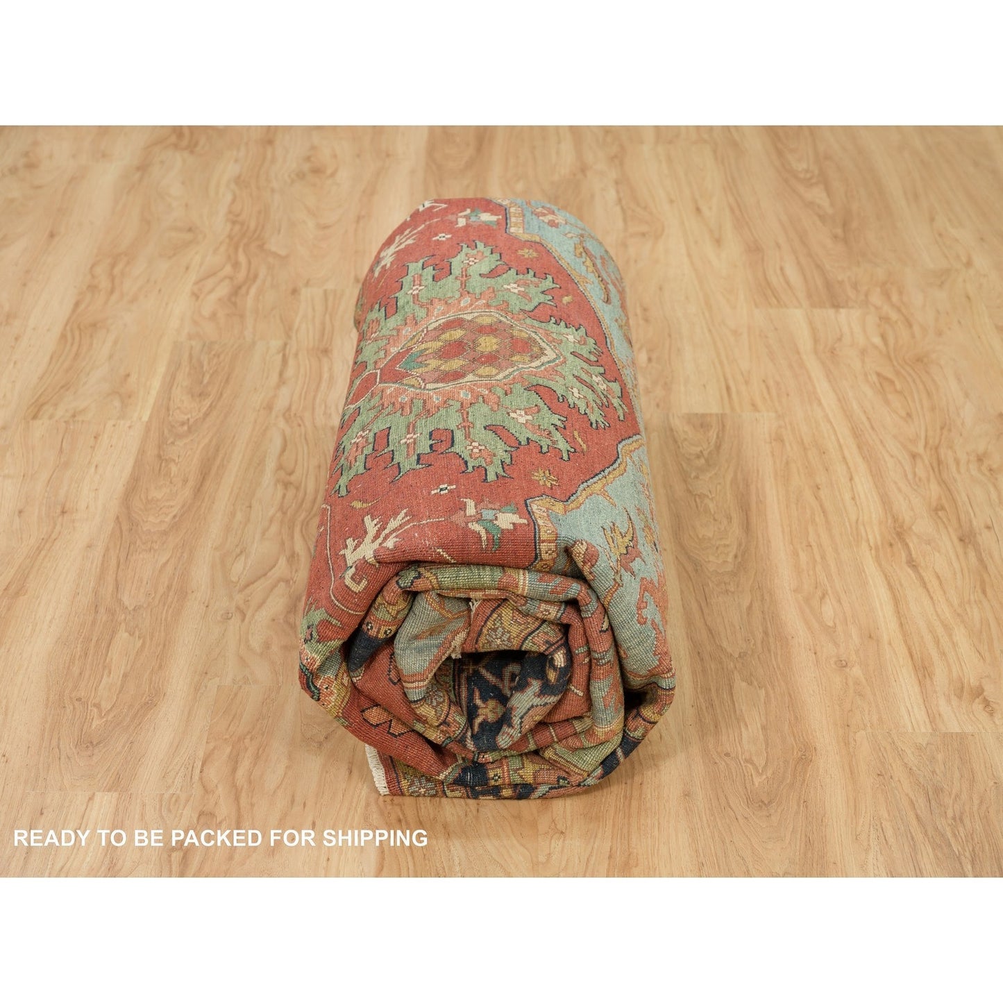 10'X10' Fire Brick Red Wool Antiqued Fine Heris Hand Knotted Square Rug