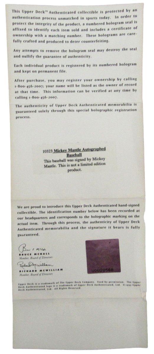 Mickey Mantle Signed/Autographed Oal Baseball New