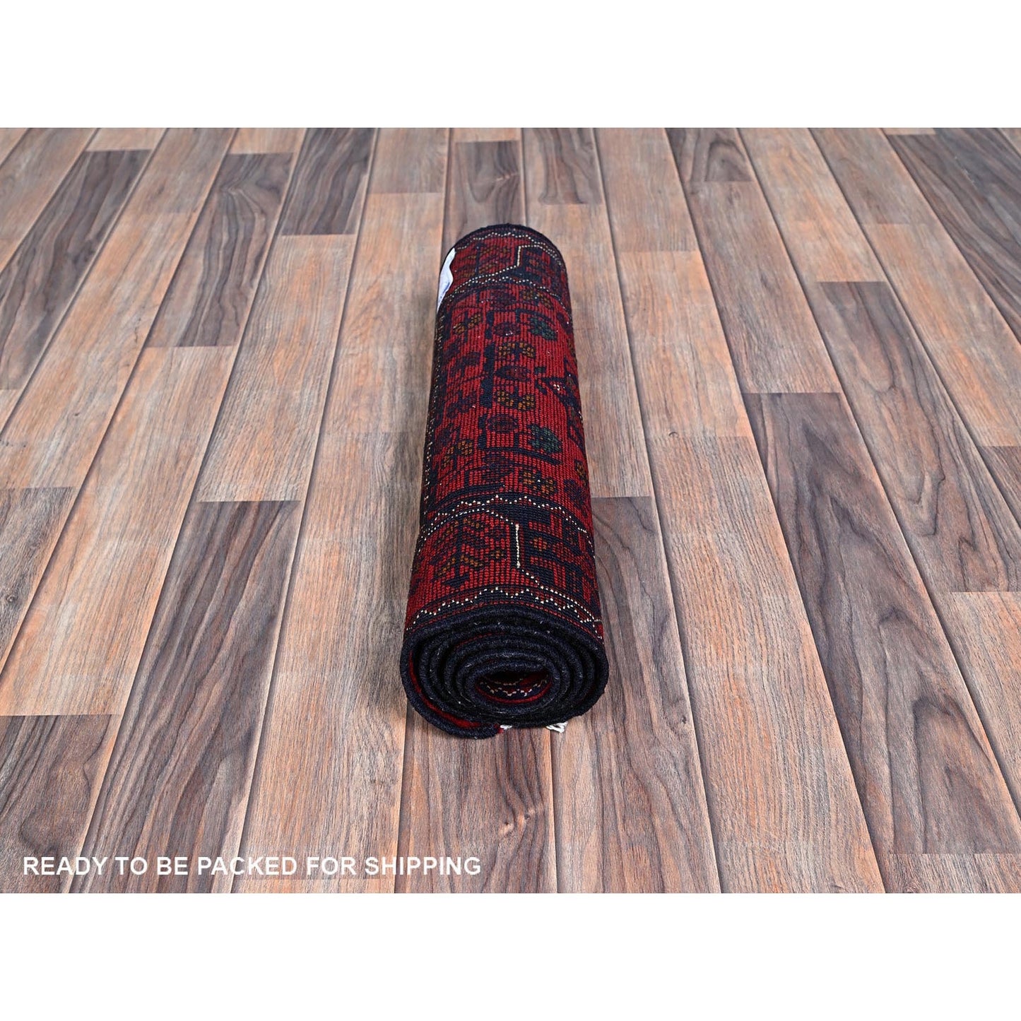 1'9"X4'10" Red, Afghan Khamyab Tribal Design Wool Hand Knotted Runner Rug