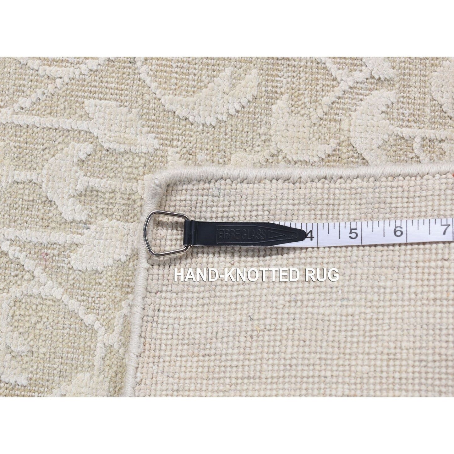 2'6"X10'1" White Hand Knotted Tone On Tone Design Silk Wool Runner Rug