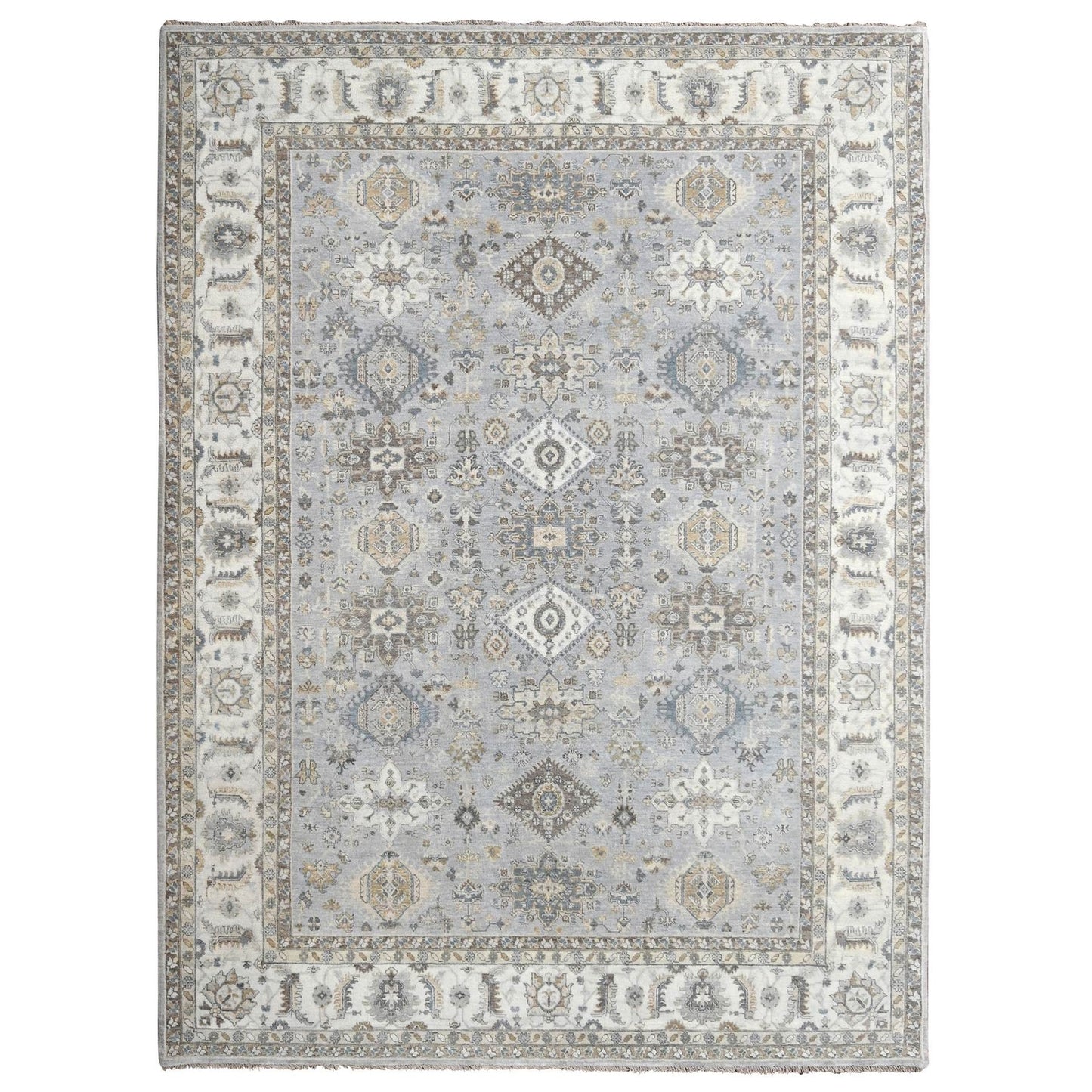 9'X12' Chrome Gray Organic Wool Karjihooz Design Hand Knotted Rug