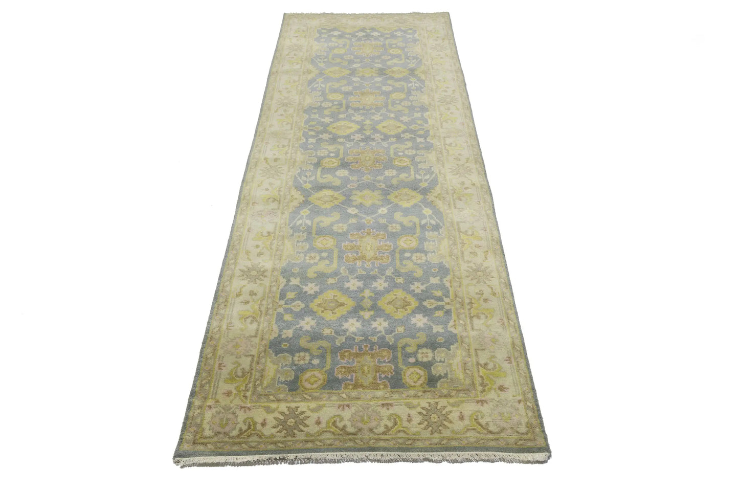 4X12 Ft Muted Gray Floral Oushak Chobi Runner Rug