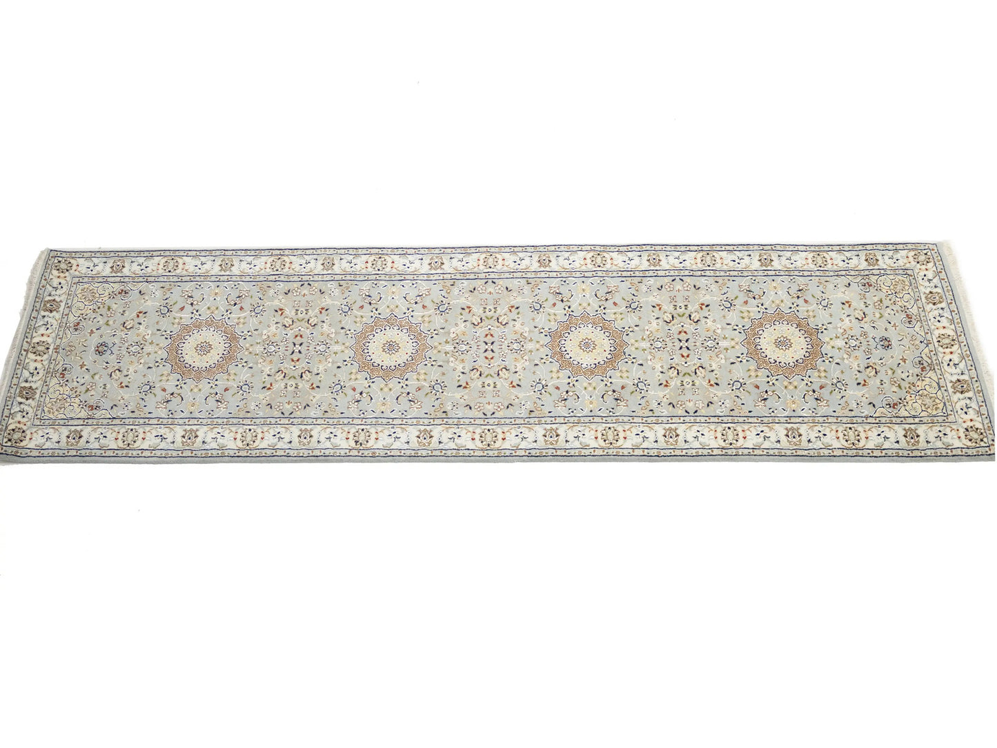 Hand-Knotted Light Blue Indo-Nain Runner Rug 3X10