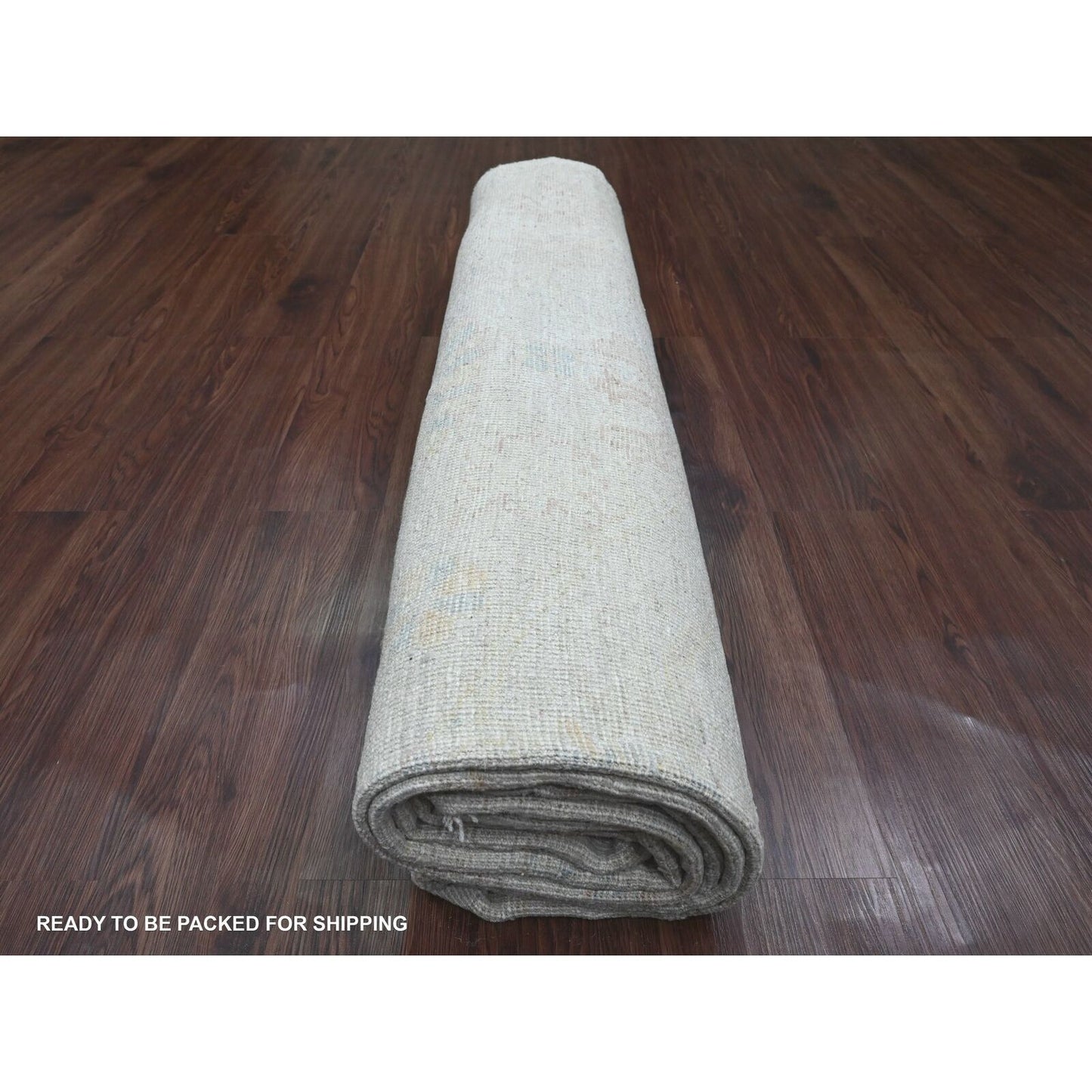 7'10"X9'8" Gray Hand Knotted Afghan Angora Oushak Leaf Design Wool Rug