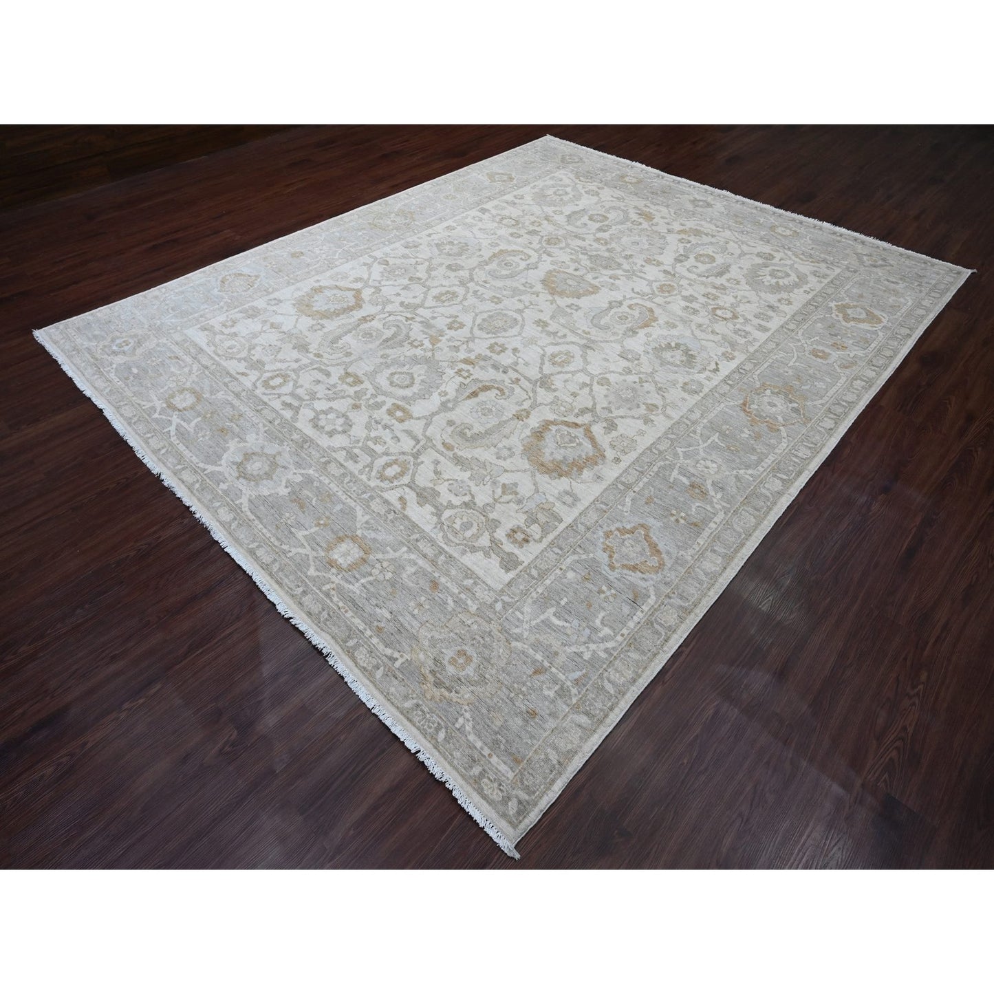 9'X11' White Heris All Over Design Hand Knotted Aryana Grade All Wool Rug
