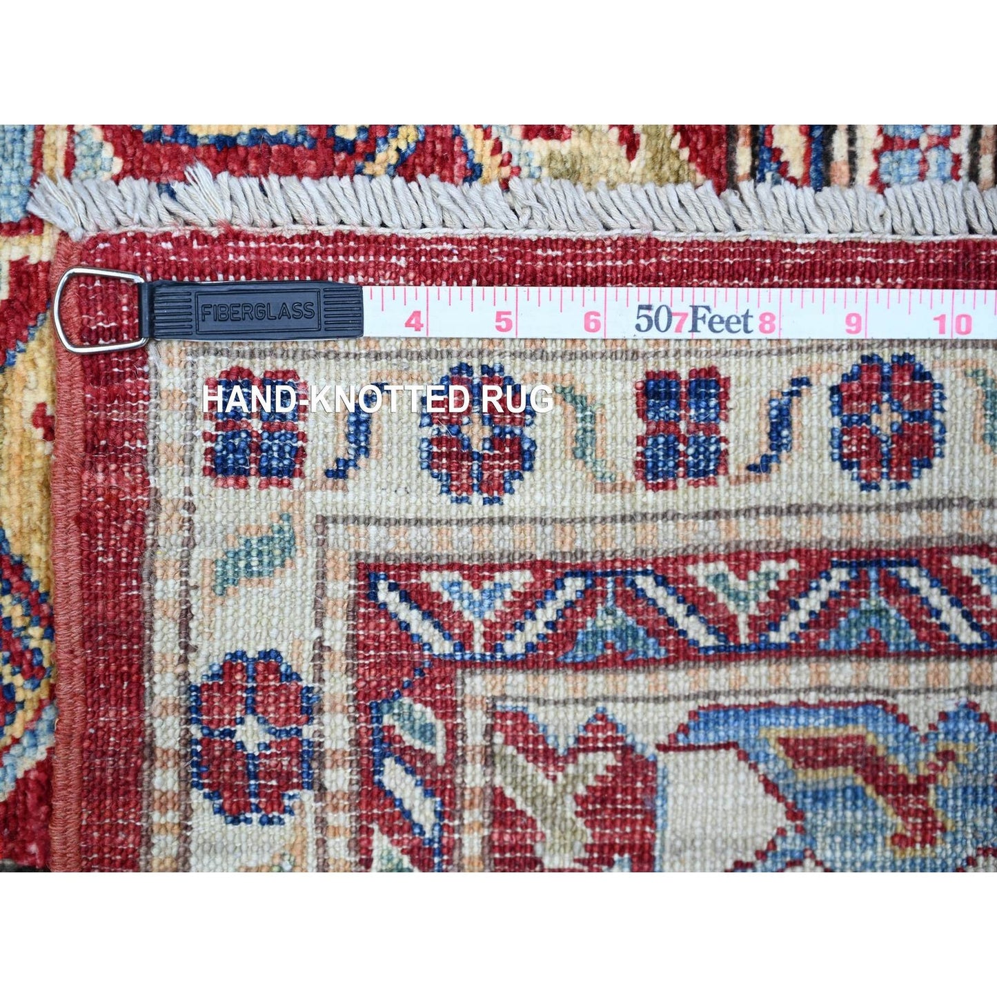 7'X10' Barn Red Hand Knotted Afghan Super Kazak Soft Shiny Wool Rug