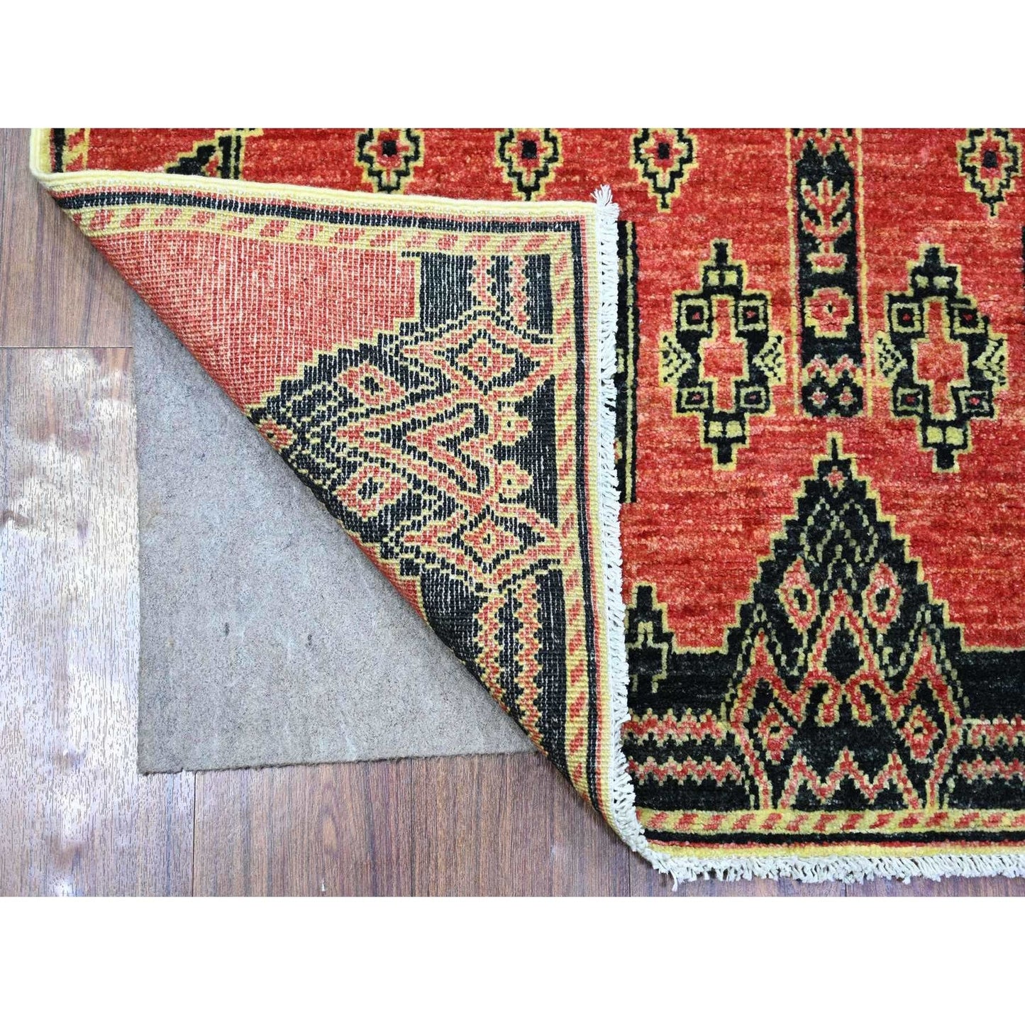 4'X9'10" Crimson Red Fine Peshawar Wool Hand Knotted Oriental Rug