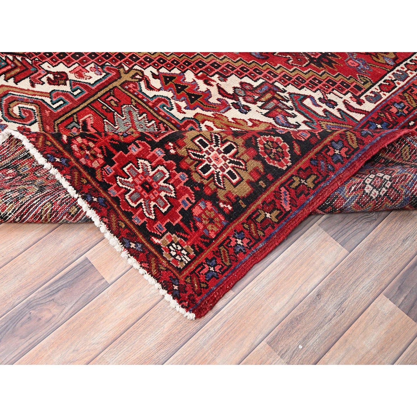 9'9"X12'6" Red Pure Wool Hand Knotted Vintage Zoroastrian Heris Rug