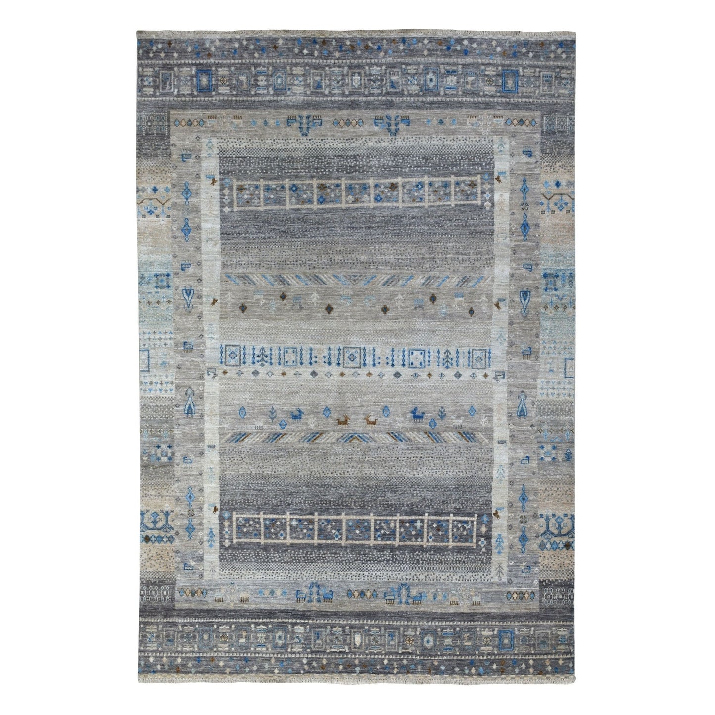 5'10"X8'10" Gray Folk Art Kashkuli Gabbeh Hand-Knotted Wool Village Rug