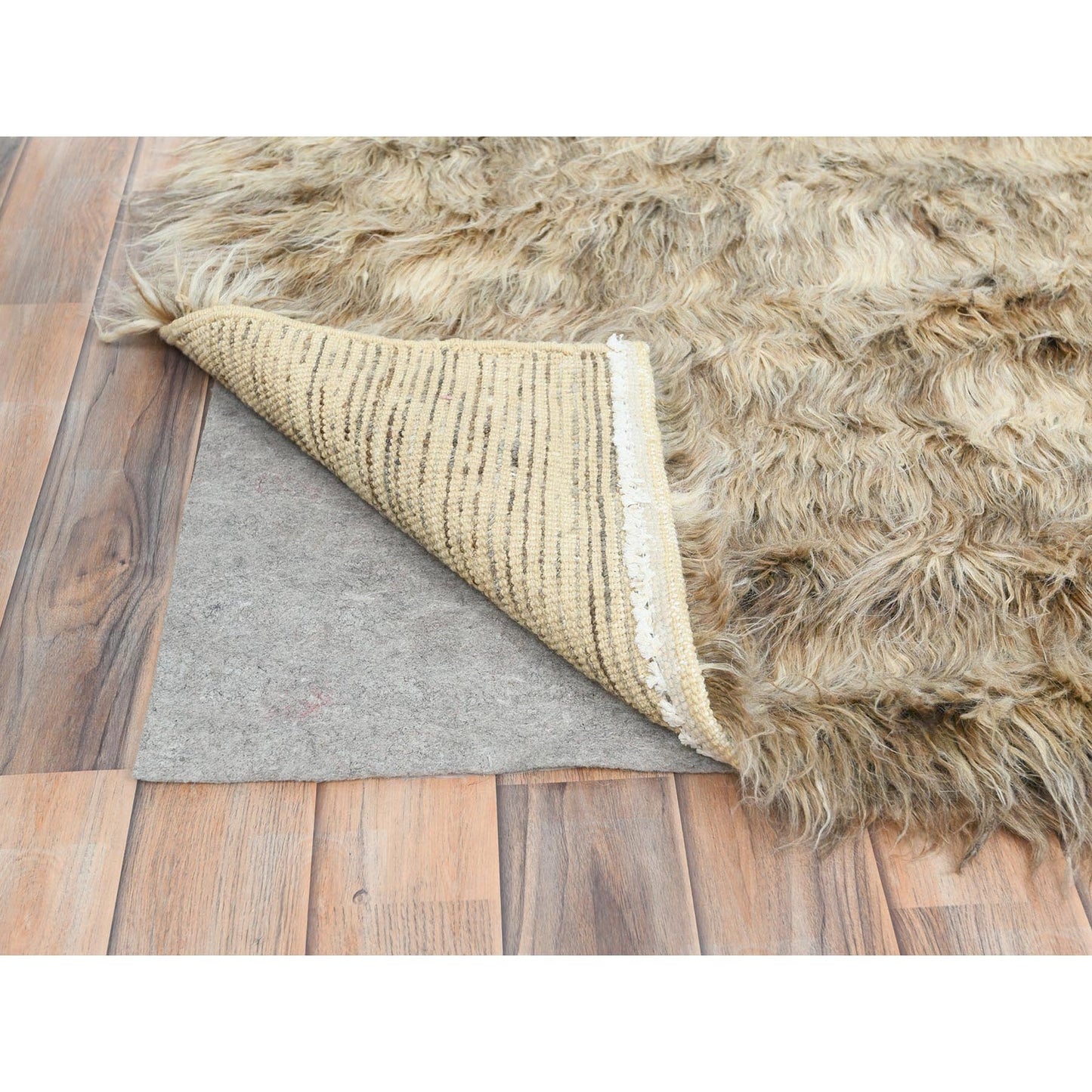 9'X9' Beige Shaggy Moroccan Undyed Natural Wool Hand Knotted Square Rug