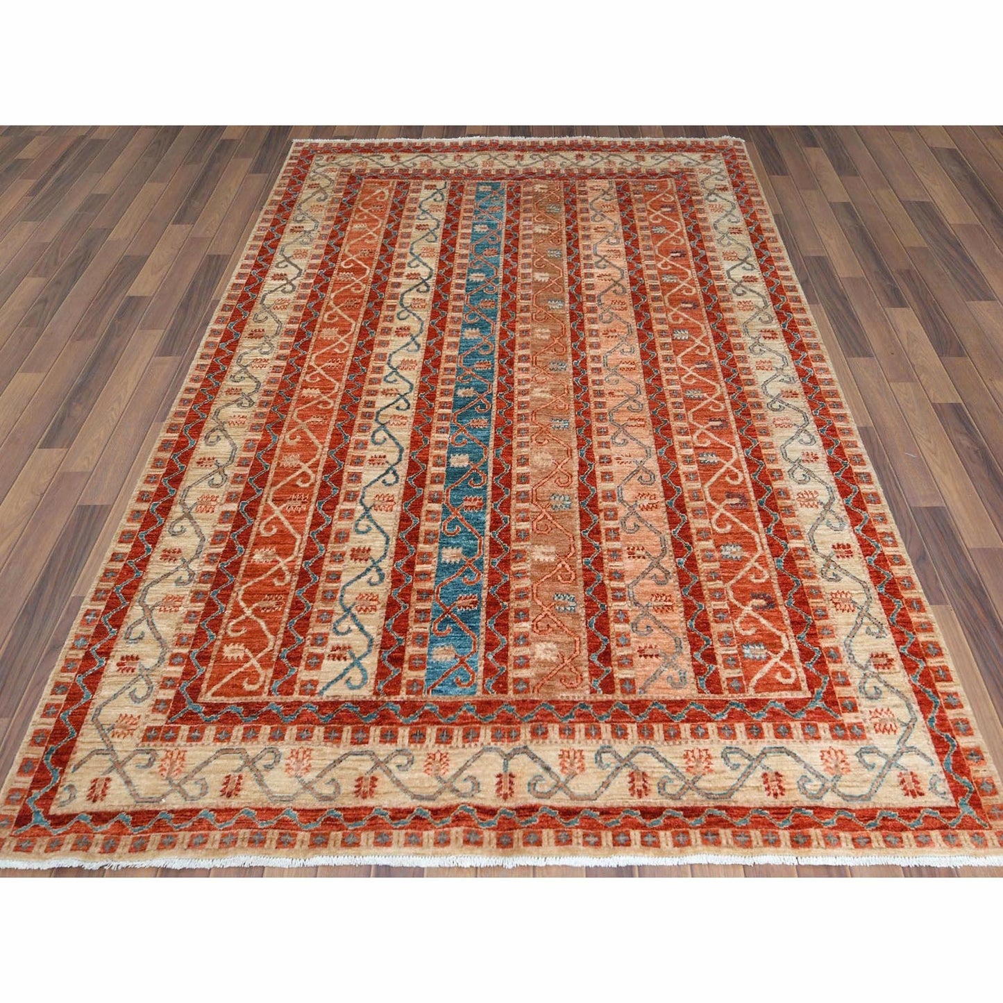 6'2"X8'8" Colorful Super Kazak With Shawl Design Hand Knotted Wool Rug