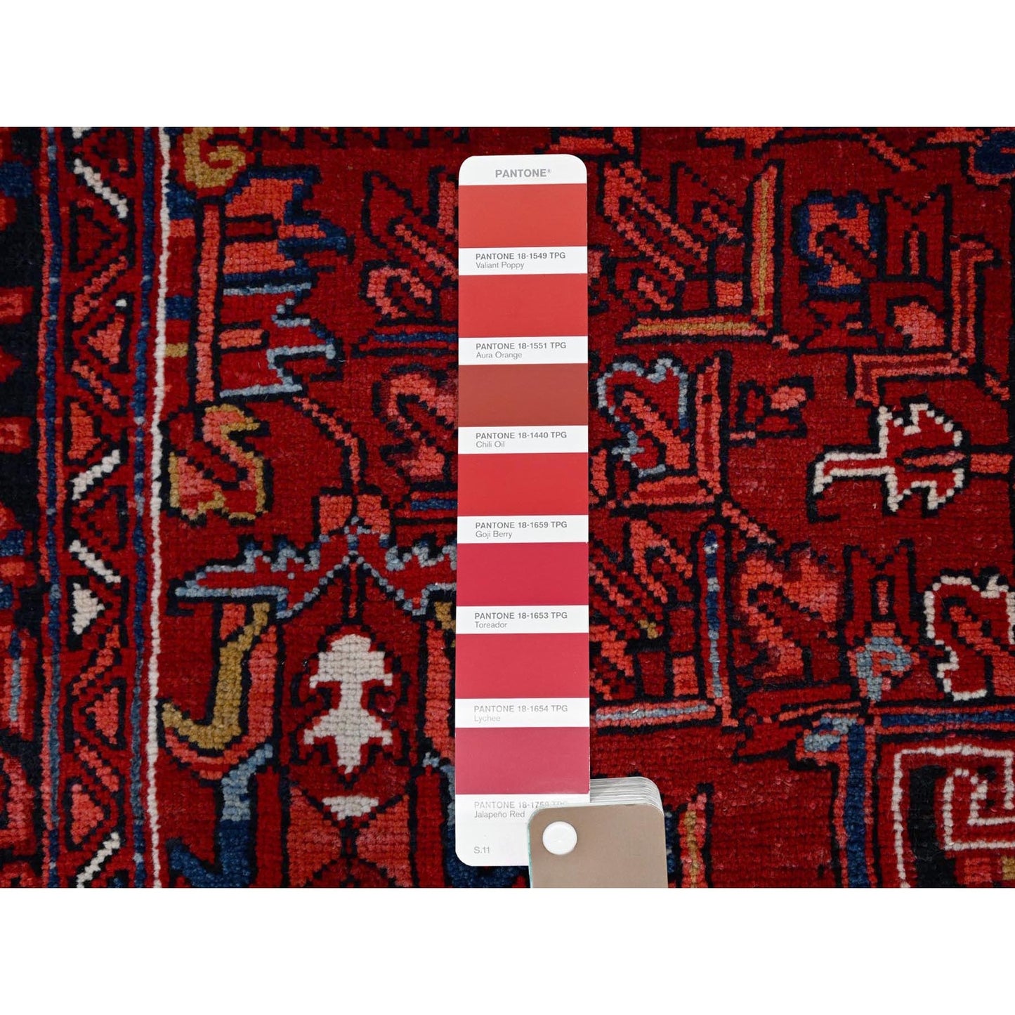 10'X12'8" Red With Asphalt Black Border Vintage Heris Oriental Rug