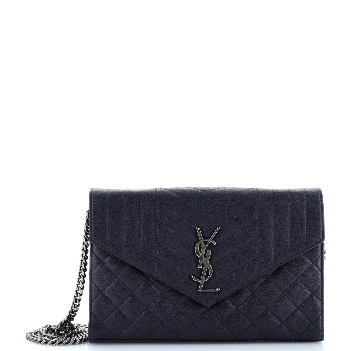 Saint Laurent Classic Monogram Chain Wallet Mixed Matelasse Leather Medium