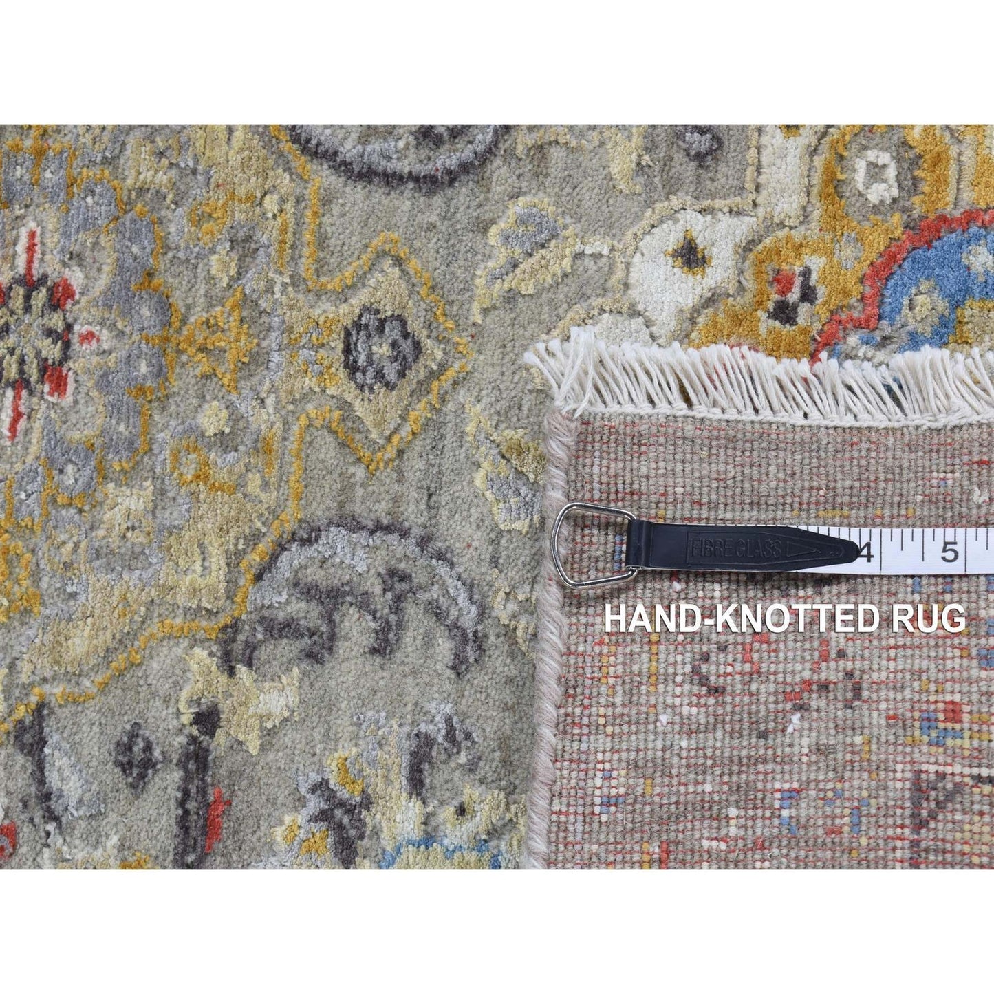 2'6"X10' Gray The Sunset Rosettes Silk And Wool Hand Knotted Runner Rug