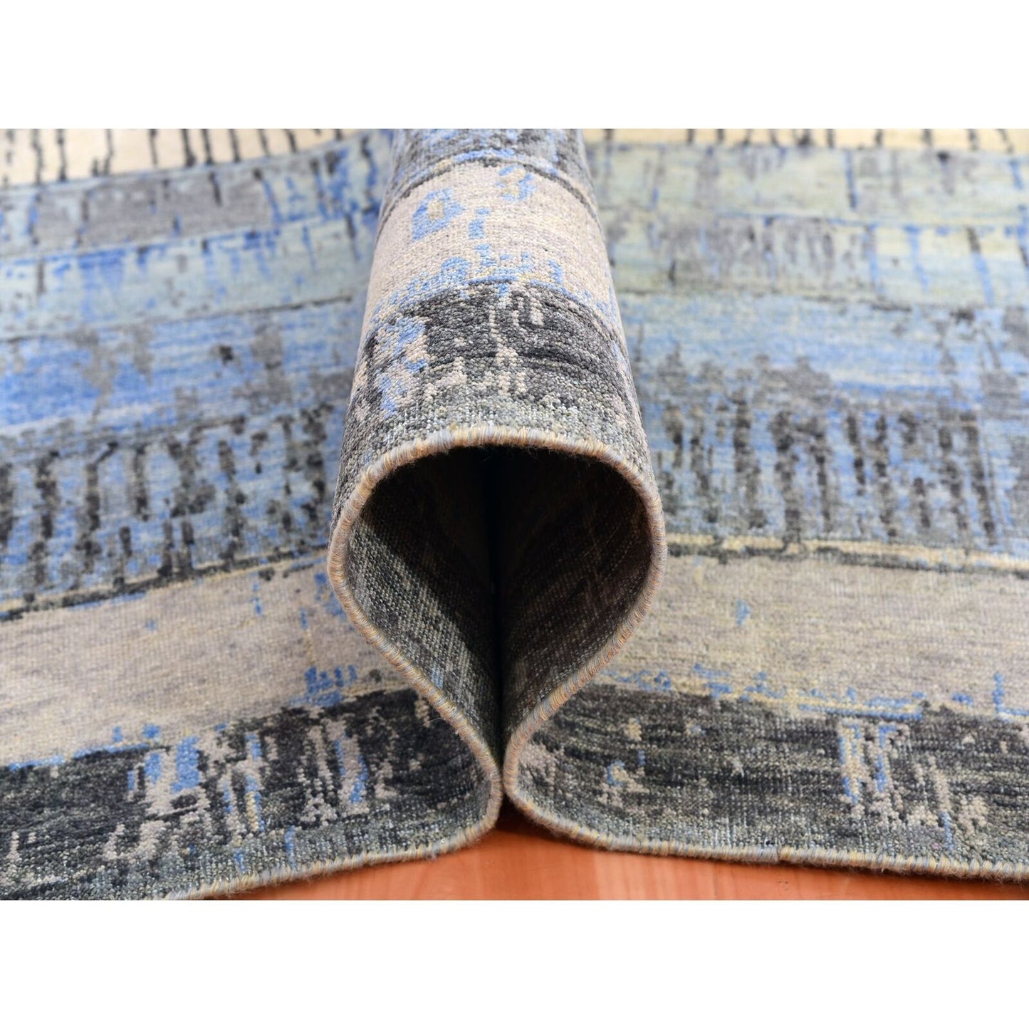 9'X12'5" Gray Brick Design Pure Wool Hand Knotted Oriental Rug