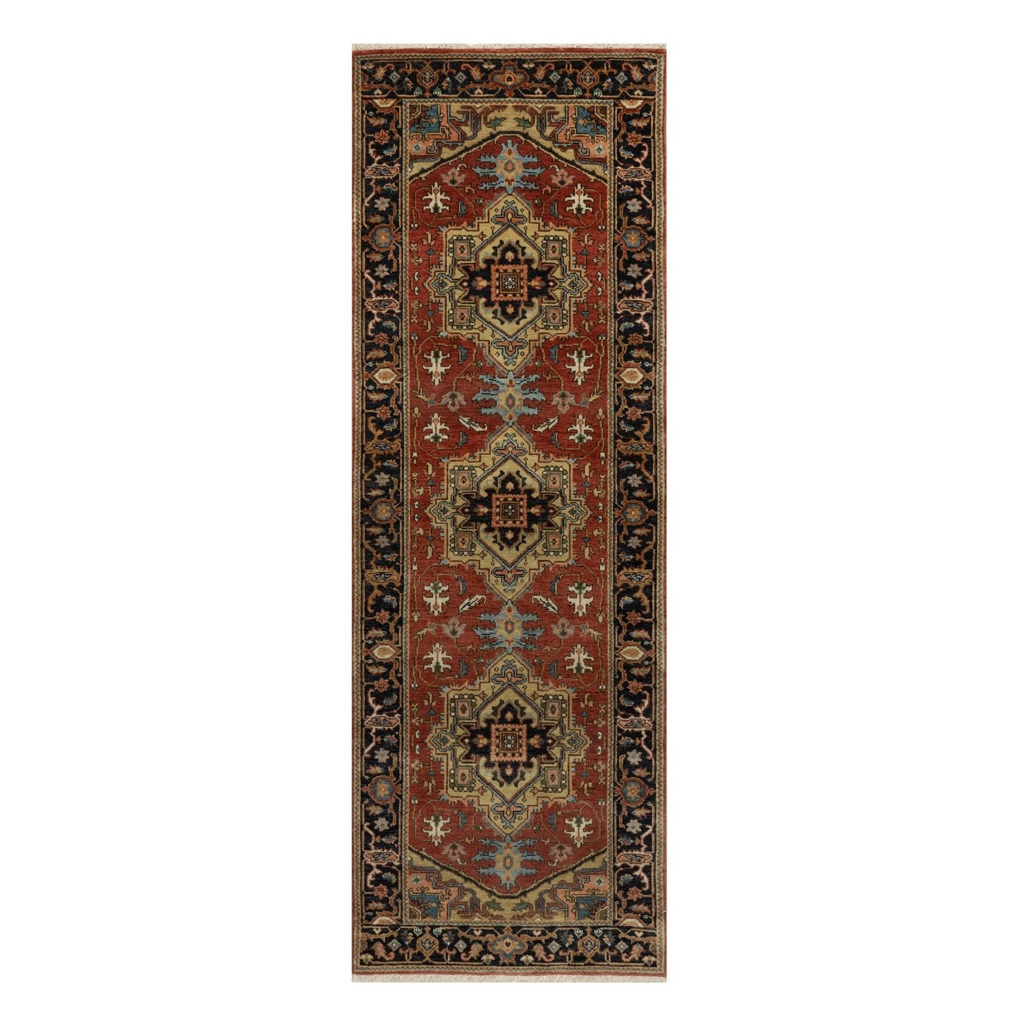 2'8"X8' Auburn Red Hand Knotted Heris Revival New Zealand Wool Runner Rug