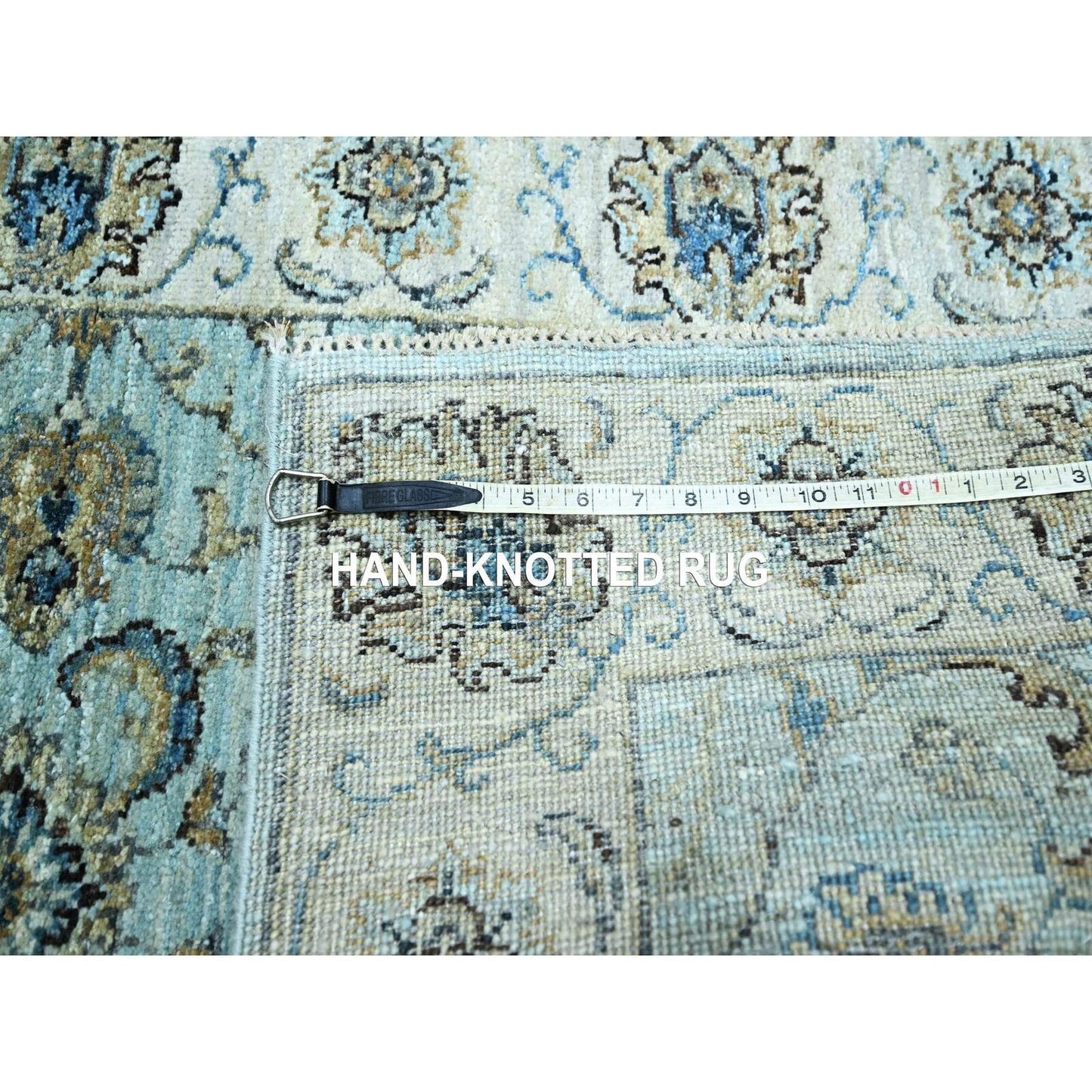 2'7"X14' Sky Blue Agra Flower Vines Design Wool Hand Knotted Runner Rug