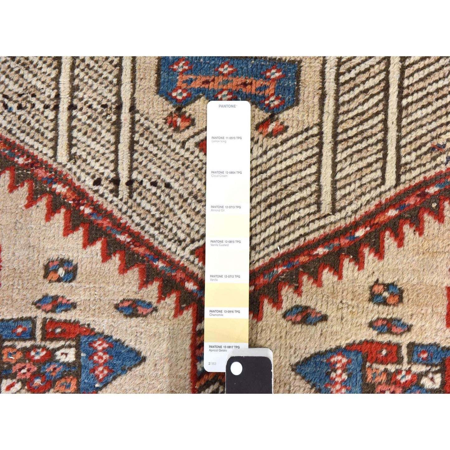 3'7"X8' Ivory Antique Zoroastrian Serrib Hand Knotted Wool Runner Rug