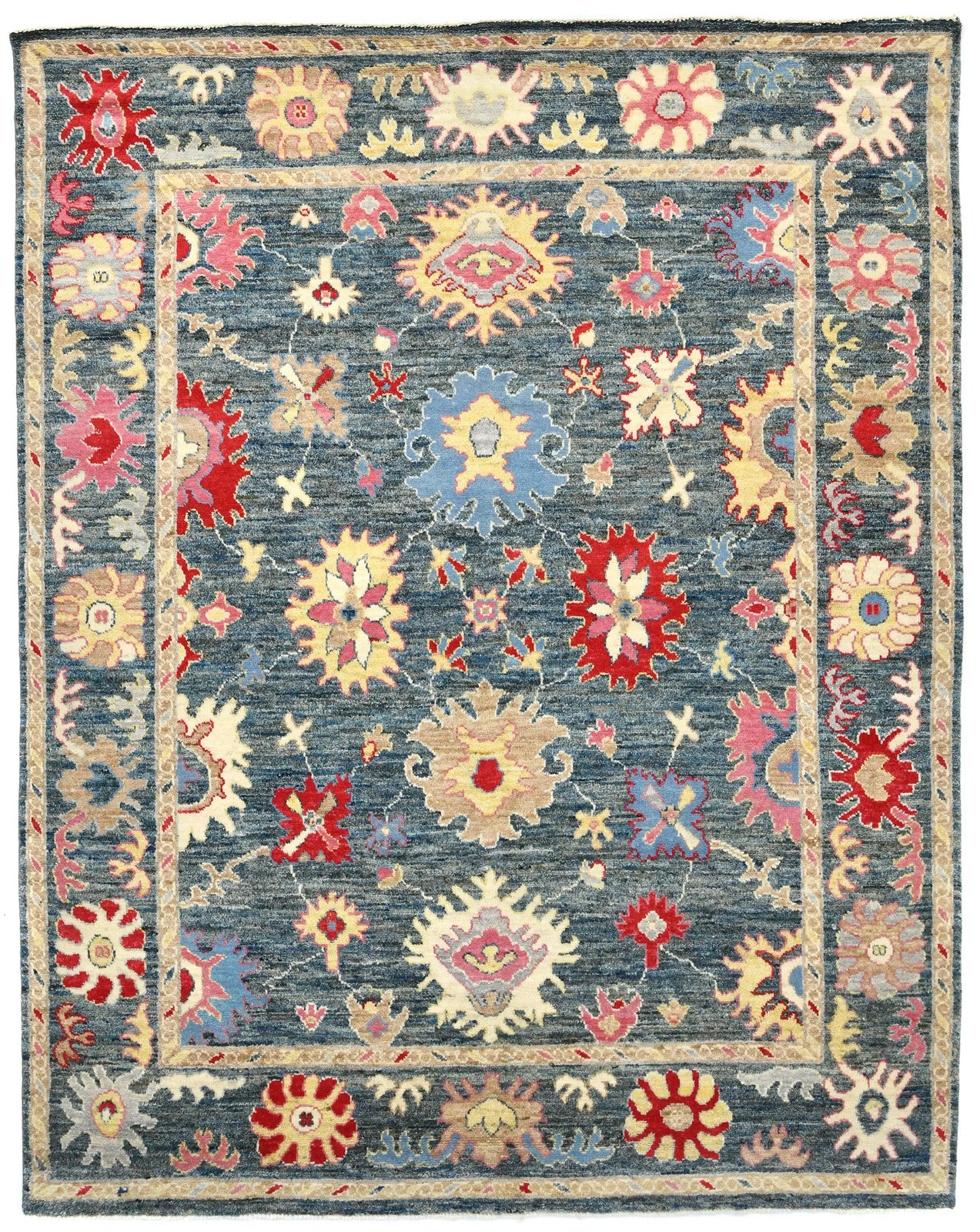 Handmade Muted Gray Floral Transitional Oriental