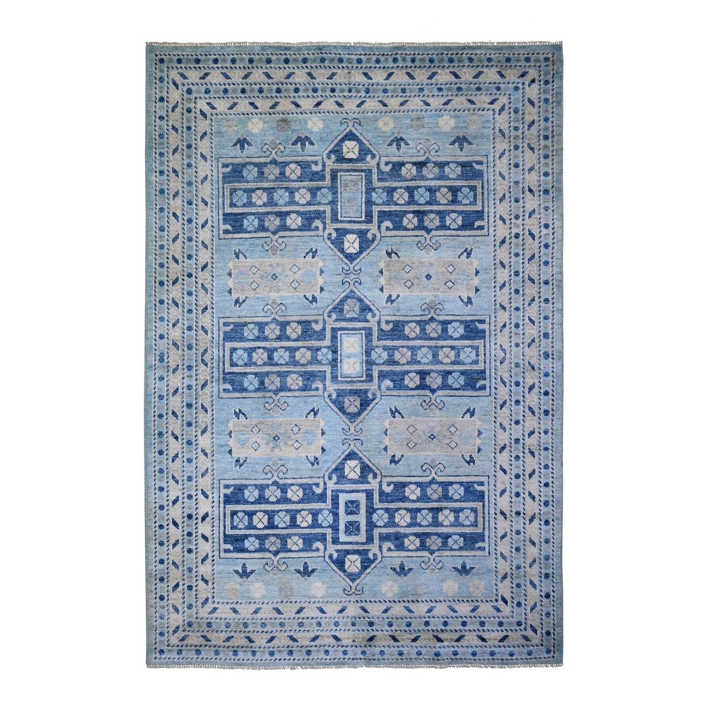 6'1"X9' Light Blue Wool Hand Knotted Anatolian Village Inspired Rug